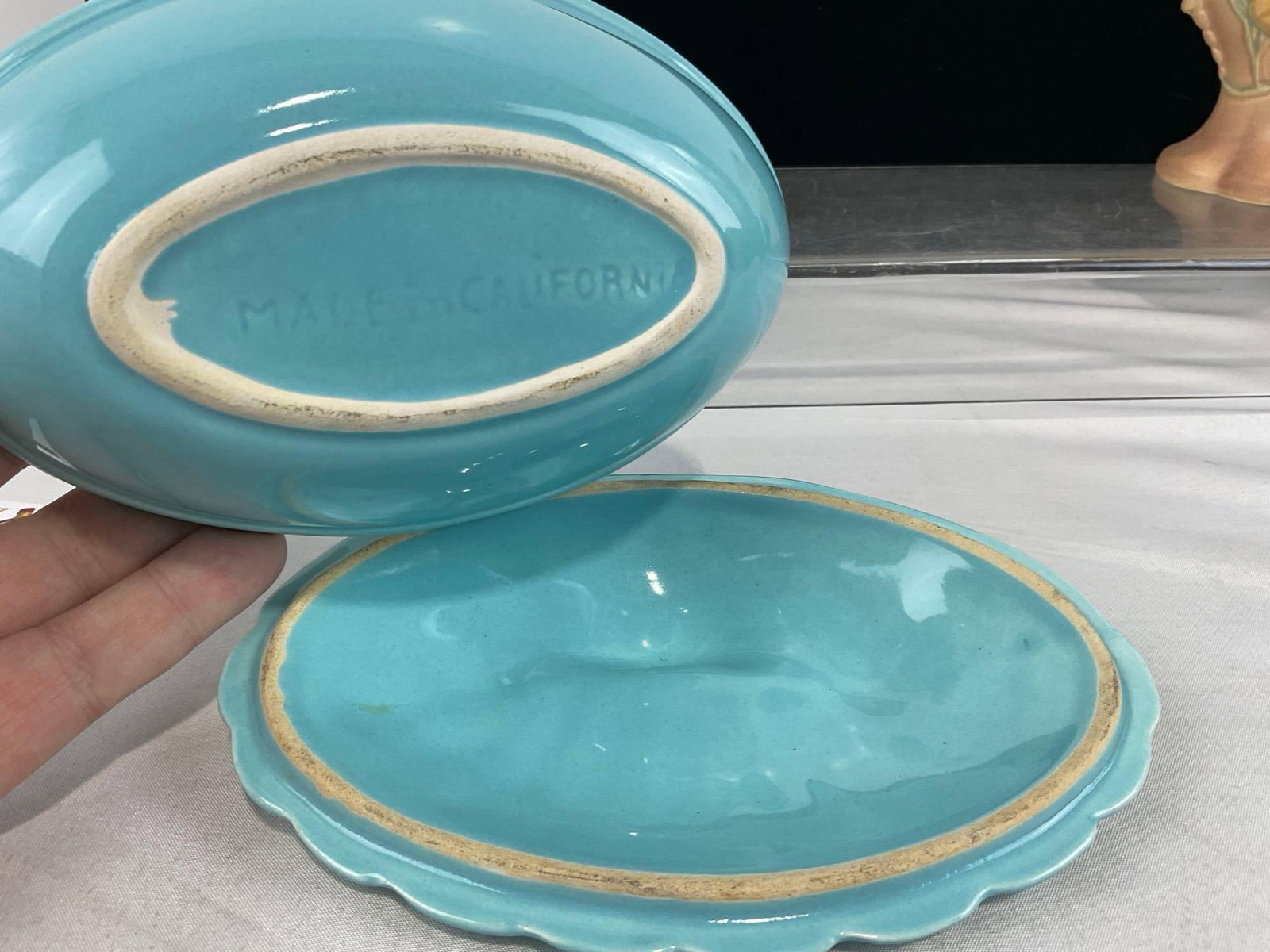California Pottery Covered Dish, & 2x Hull, Vase & Small Pitcher, 2x Fiestaware Plates, & Vase - 8