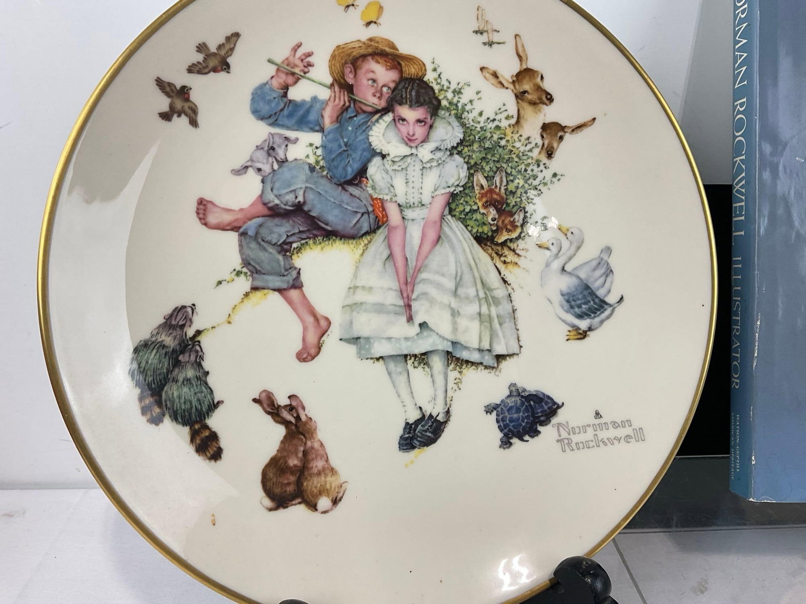 Norman Rockwell Book & Set of 4 Limited Edition Commemorative Plates, Gorham 1973 w/Rockwell Desi... - 2