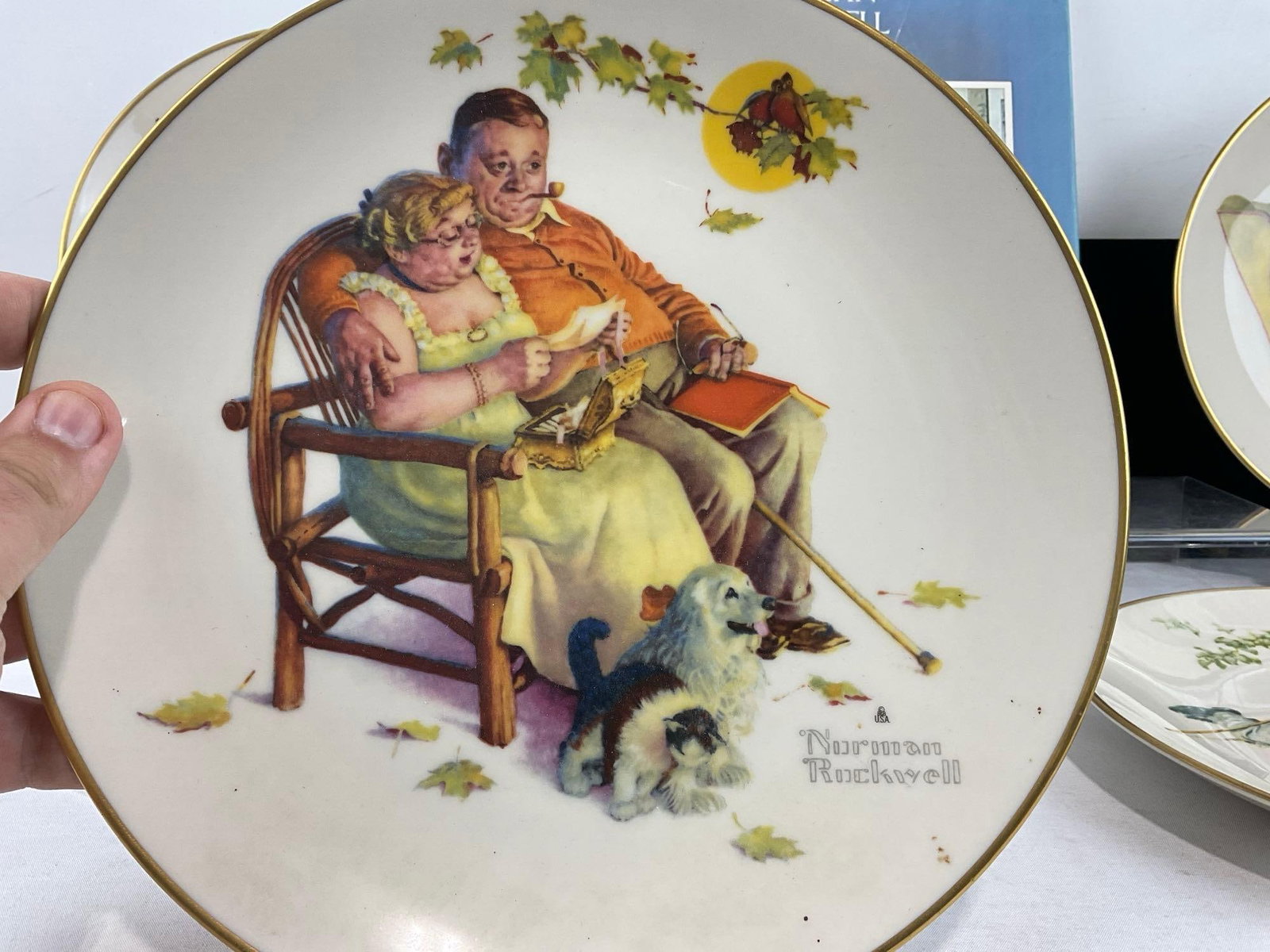 Norman Rockwell Book & Set of 4 Limited Edition Commemorative Plates, Gorham 1973 w/Rockwell Desi... - 4