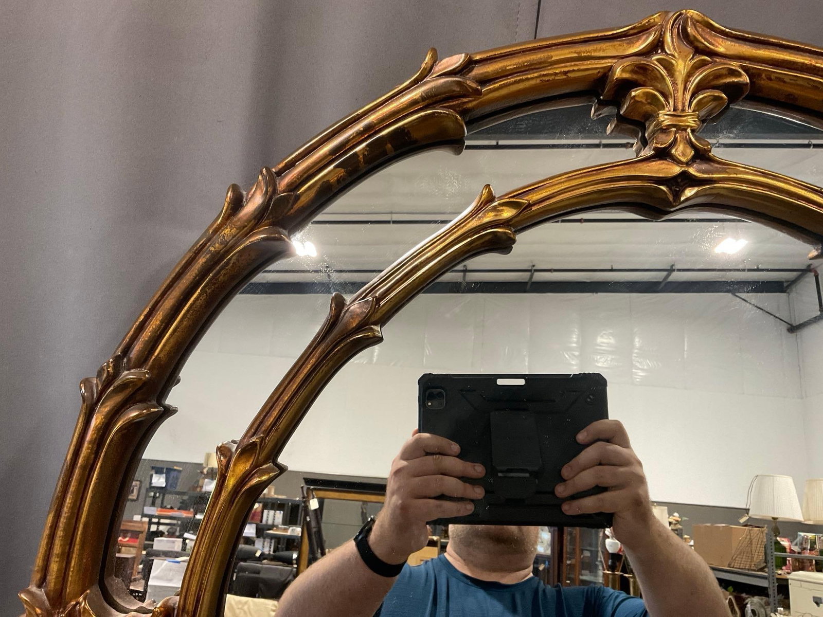 Vintage 1975 Double Arched Palm Frond Giltwood Mirror, roughly 50x35 inches - 2