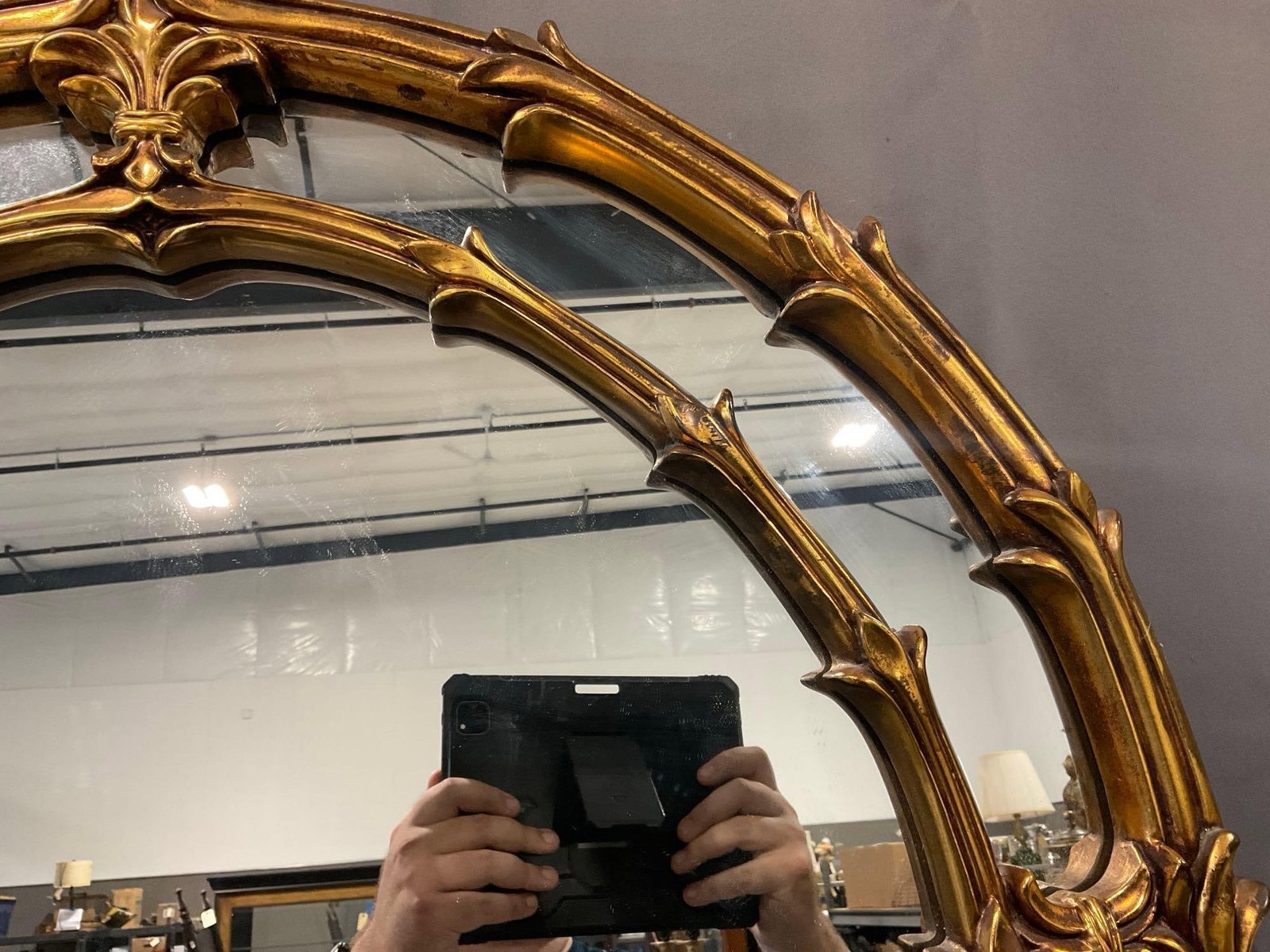 Vintage 1975 Double Arched Palm Frond Giltwood Mirror, roughly 50x35 inches - 3