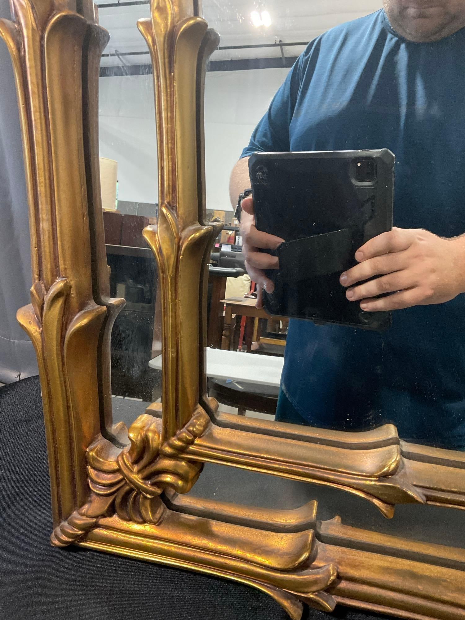 Vintage 1975 Double Arched Palm Frond Giltwood Mirror, roughly 50x35 inches - 4
