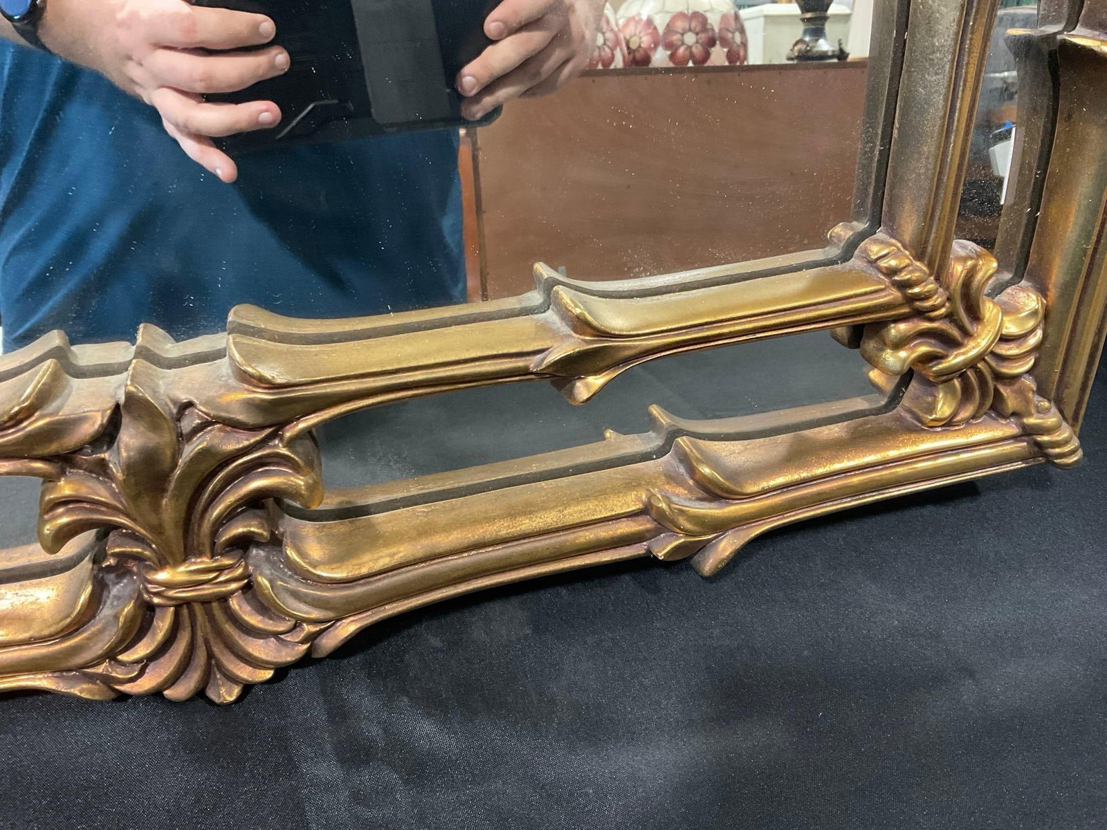 Vintage 1975 Double Arched Palm Frond Giltwood Mirror, roughly 50x35 inches - 5