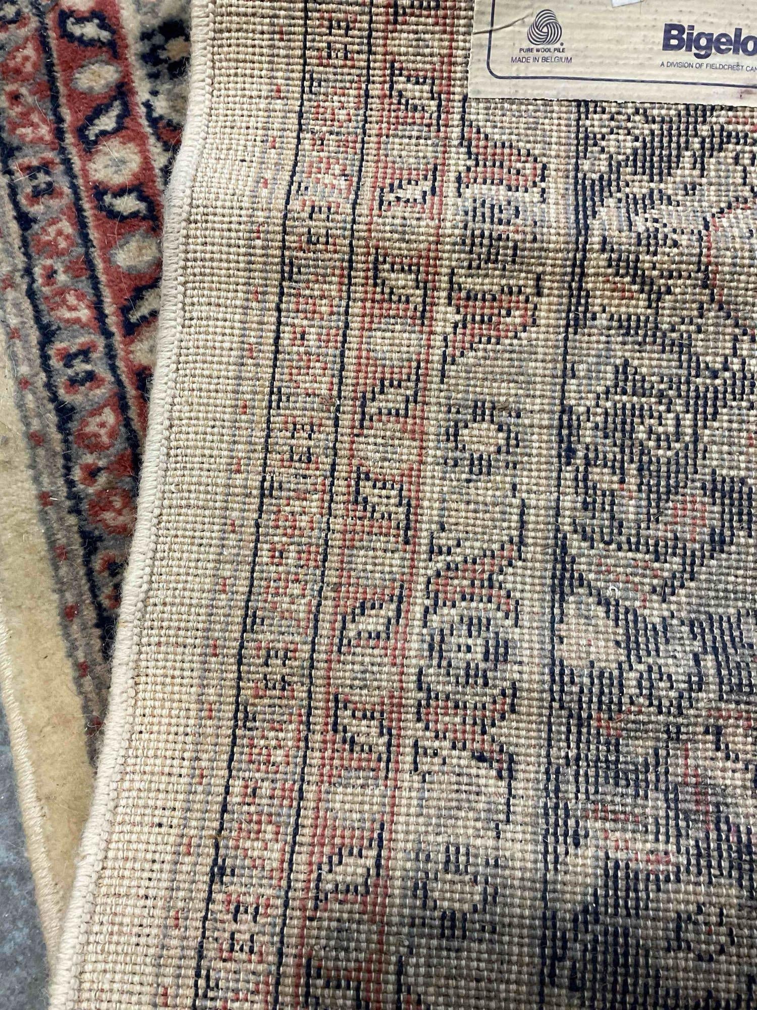 Vintage Bigelow Cream & Navy Blue Wool Pile Persian Rug in Tabriz Pattern. 94" x 130" - 8