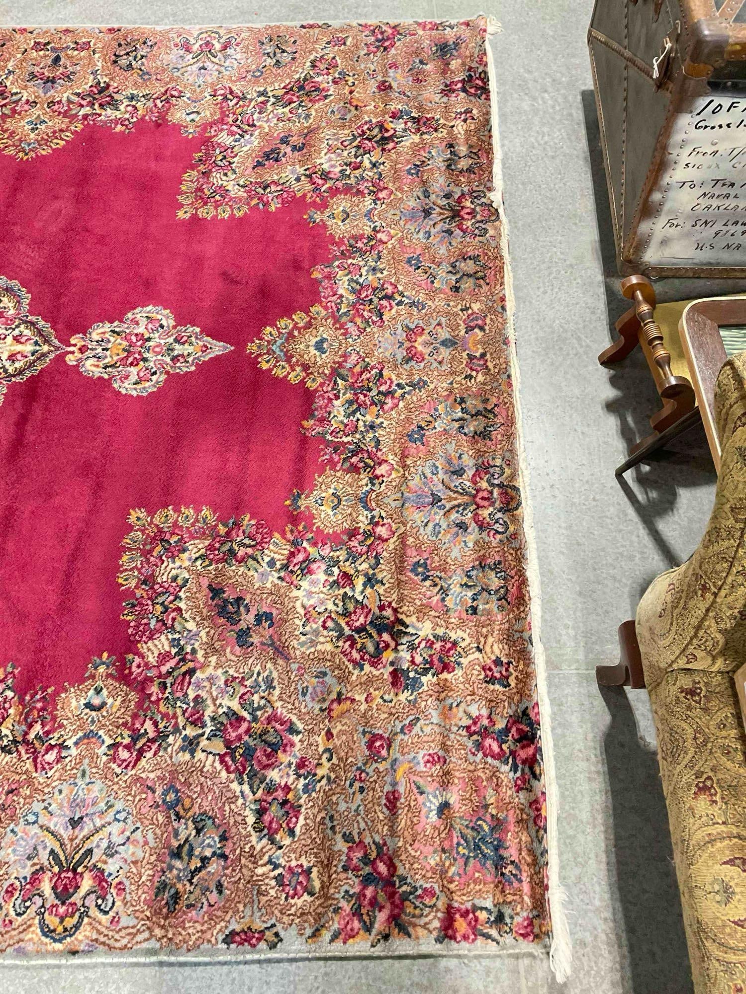 Vintage Karastan Burgundy & Gold Wool Pile Persian Rug in Kirman Style. 108" x 144" - 2
