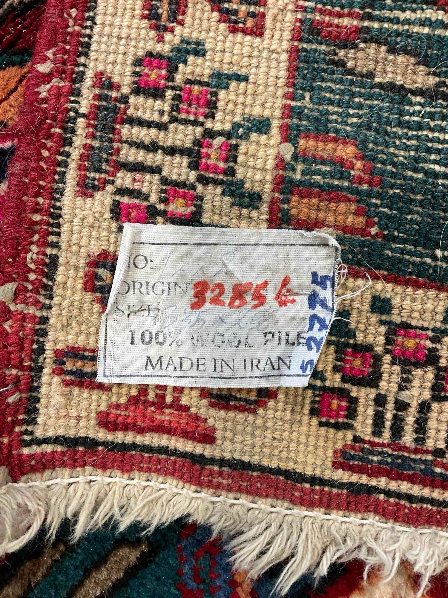 Vintage Made in Iran Green & Red Tabriz Style Wool Pile Persian Rug. Measures 133" x 93" - 6