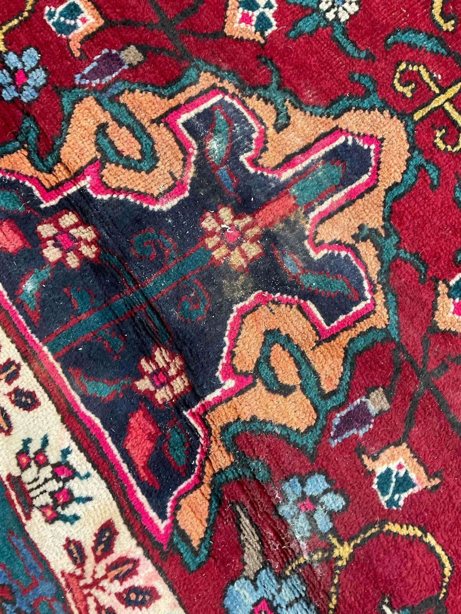 Vintage Made in Iran Green & Red Tabriz Style Wool Pile Persian Rug. Measures 133" x 93" - 8
