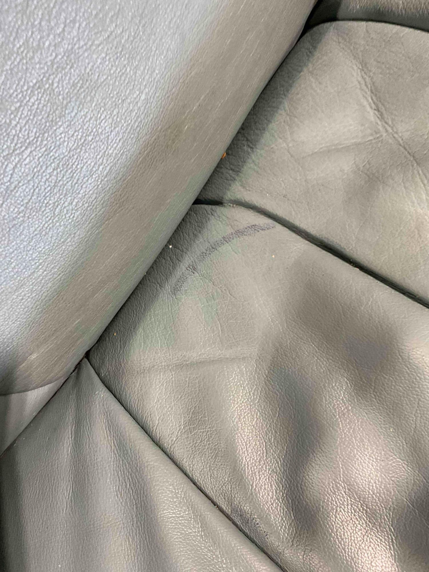 EKORNeS Stressless Recliner Chair & Ottoman in Lovely Pale Turquoise Leather Upholstery. - 10