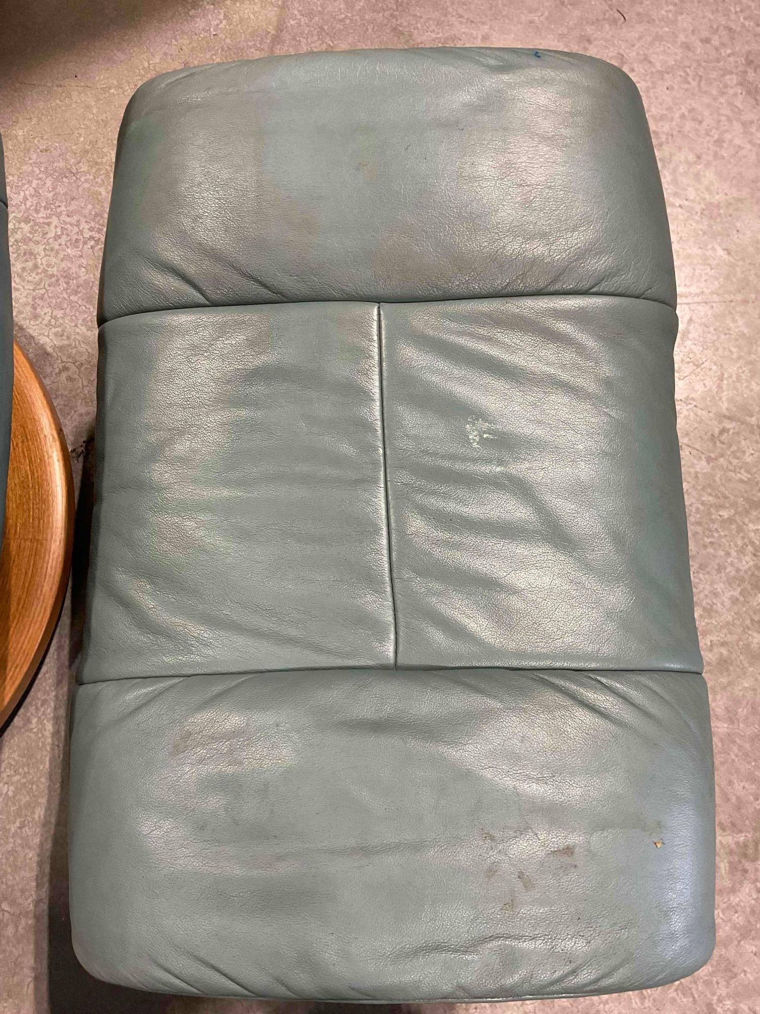EKORNeS Stressless Recliner Chair & Ottoman in Lovely Pale Turquoise Leather Upholstery. - 5