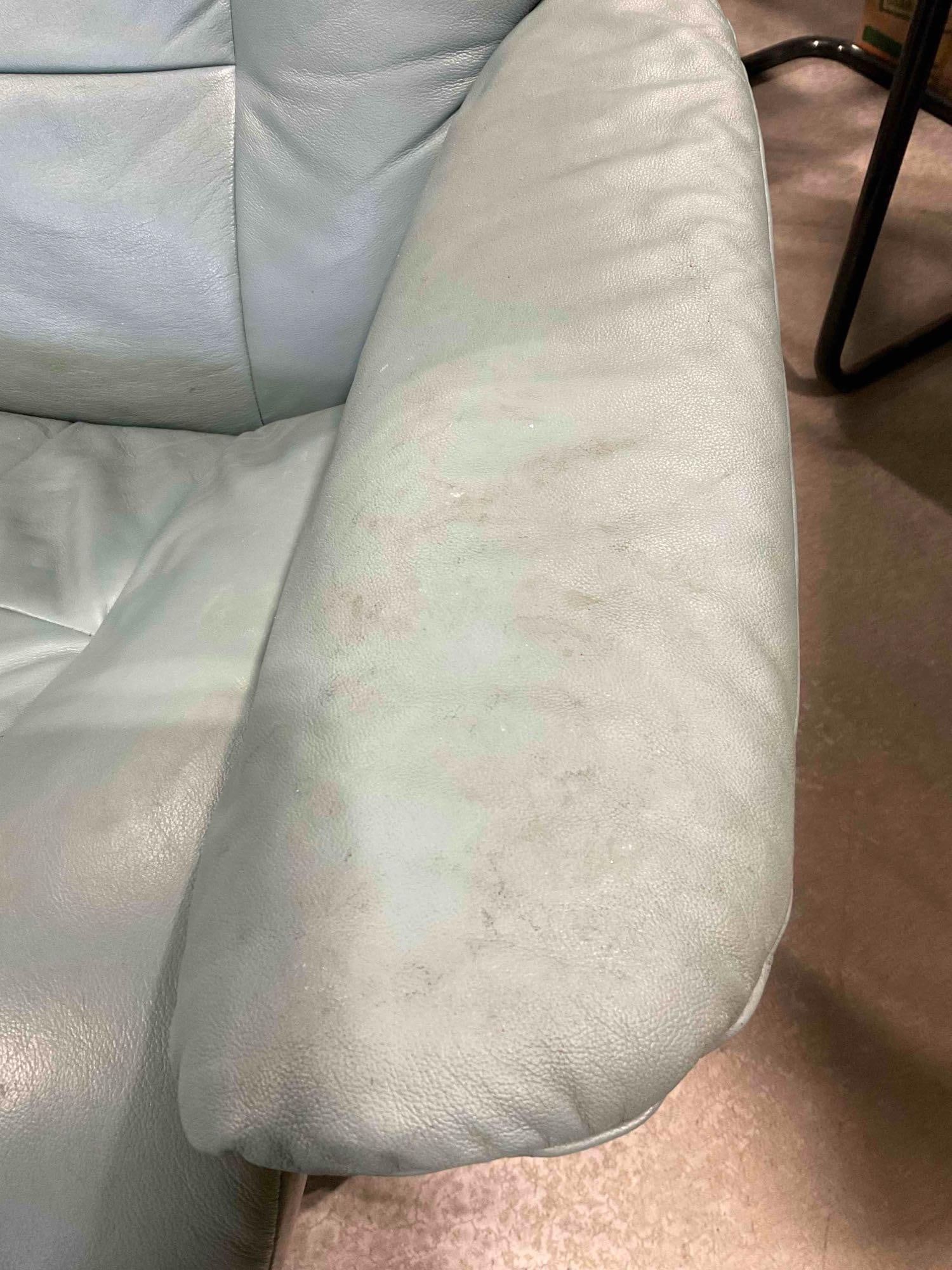 EKORNeS Stressless Recliner Chair & Ottoman in Lovely Pale Turquoise Leather Upholstery. - 7