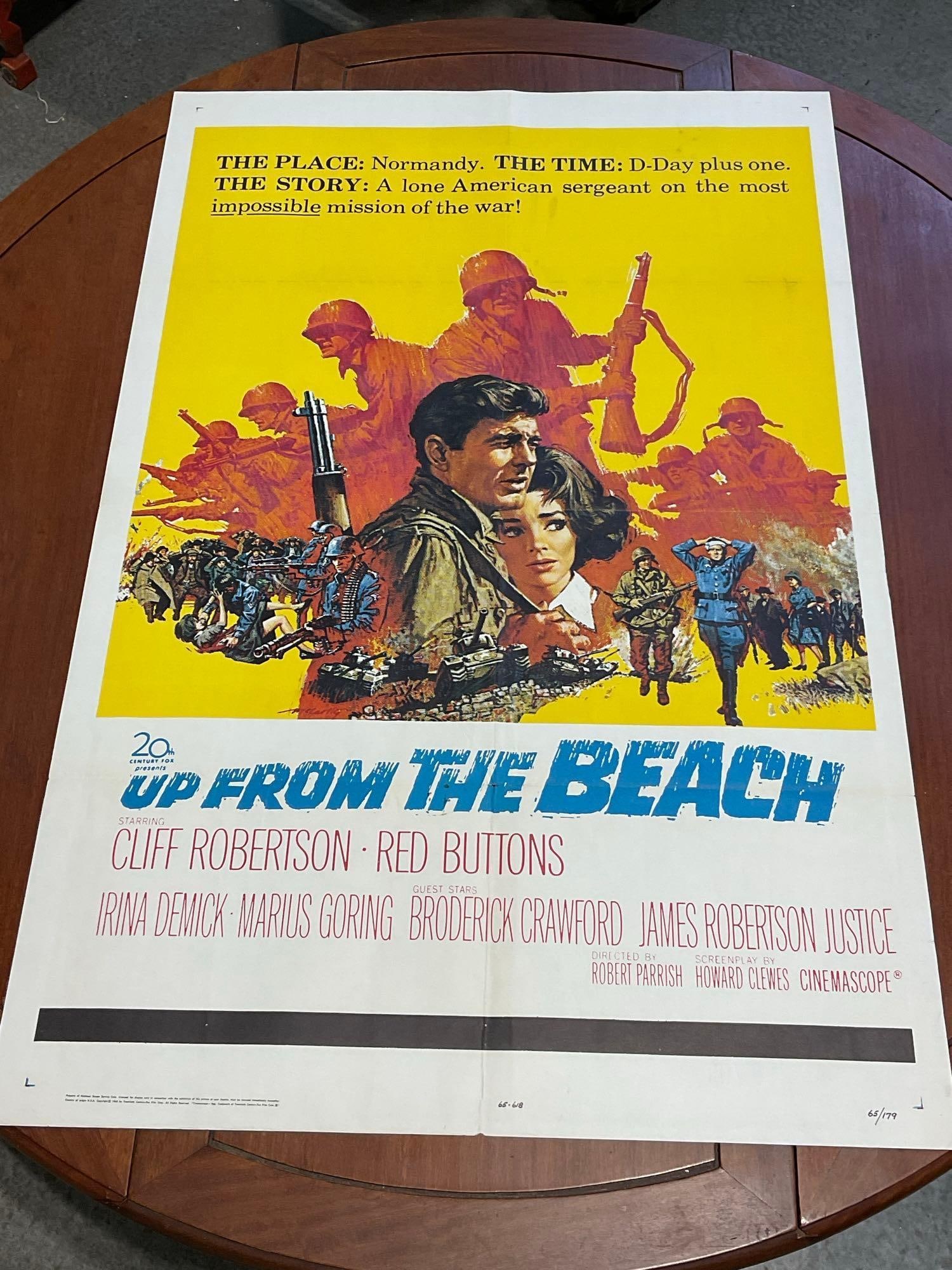 Vintage One Sheet Movie Poster 1965 Up From The Beach, Cliff Robertson & Red Buttons: Marked 65/179. Vintage posters are in as is condition, consistent with age, see pics for condition. The poster measures approx 41h x 27w x 1d inches when laid flat. E-6640