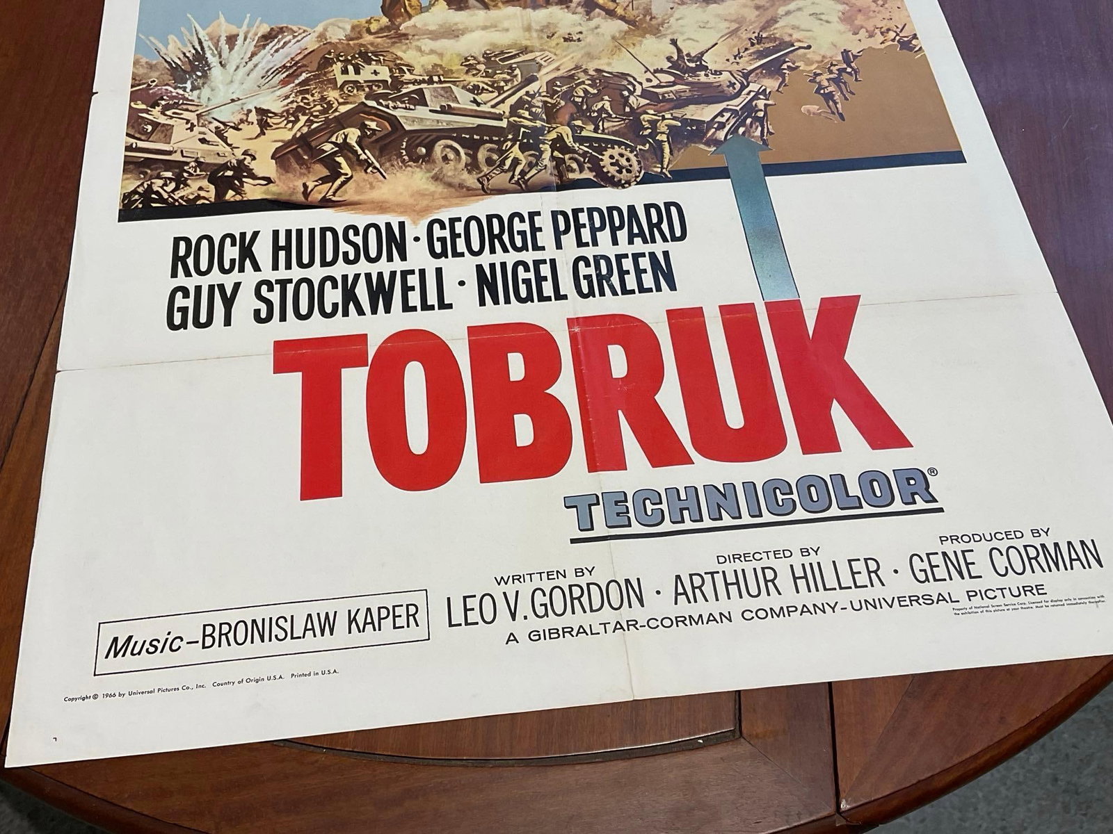 Vintage One Sheet Movie Poster, 1967 Tobruk, Rock Hudson, George Peppard - 3