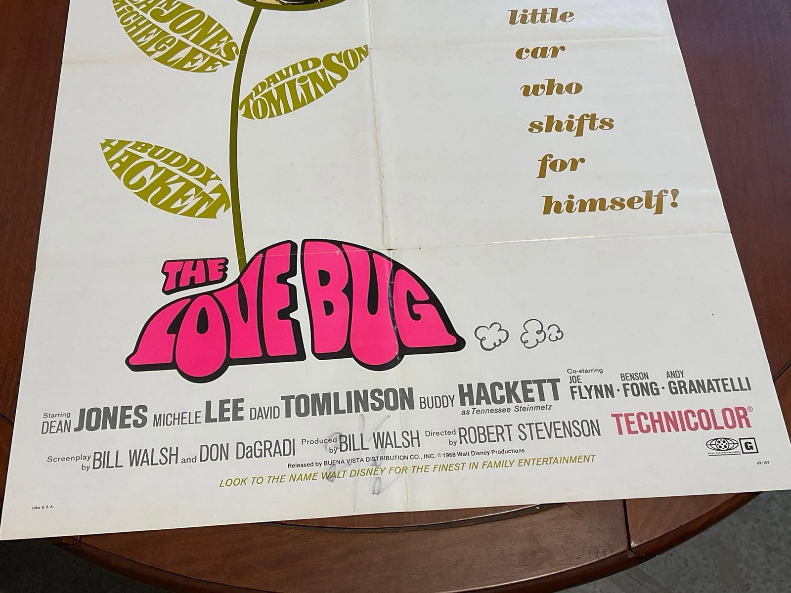 Vintage One Sheet Movie Poster, 1968 The Love Bug, Flower w/Photos in the petals - 3