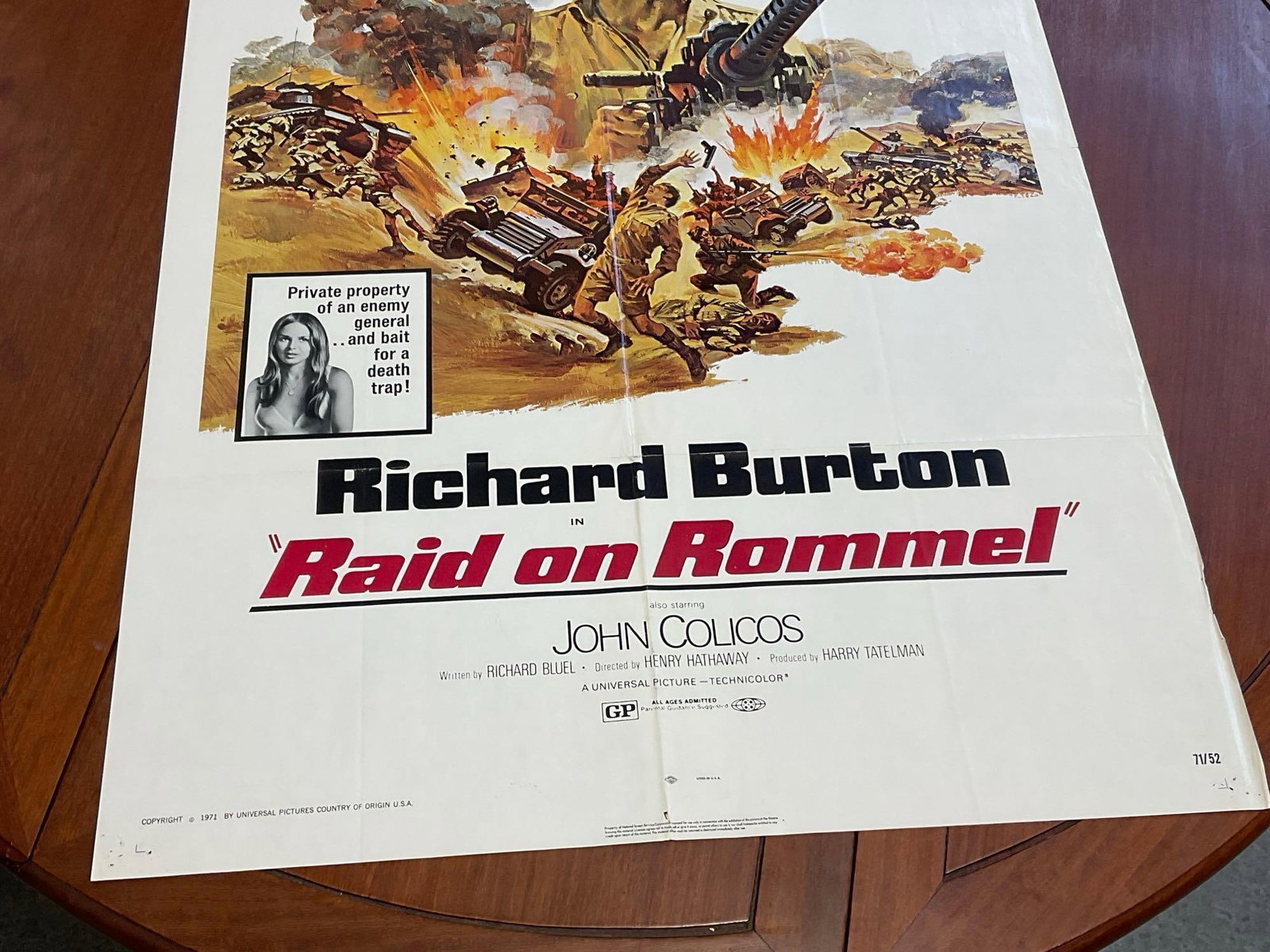 Vintage One Sheet Movie Poster Raid on Rommel w/Richard Burton, John Colicos Film - 3