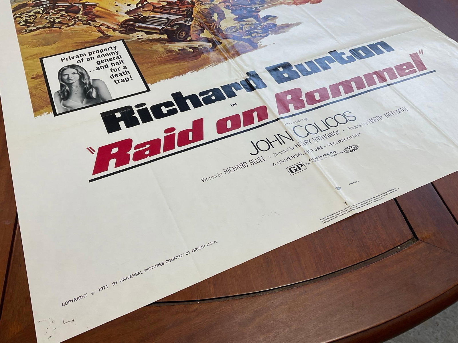 Vintage One Sheet Movie Poster Raid on Rommel w/Richard Burton, John Colicos Film - 4