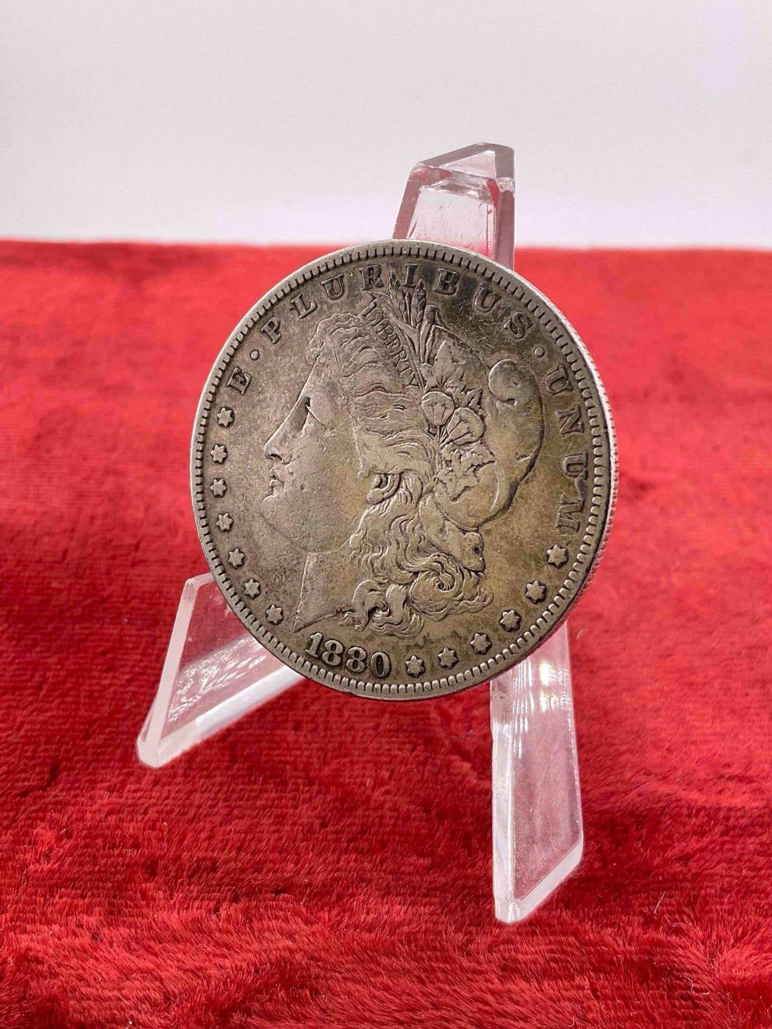 Antique 1880 Silver Morgan Dollar Coin.: Antique 1880 Silver Morgan Dollar Coin. DM-1554