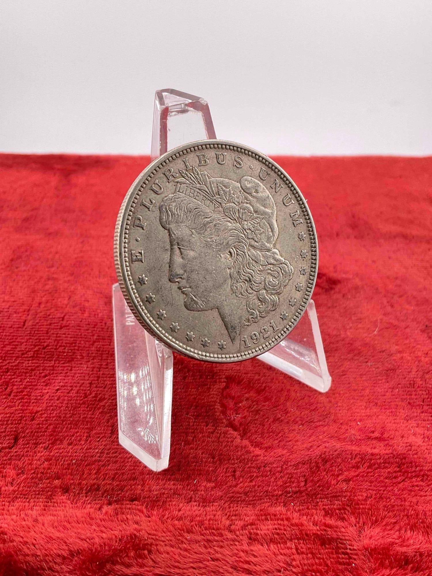 Antique 1921 Silver Morgan Dollar Coin. - 3