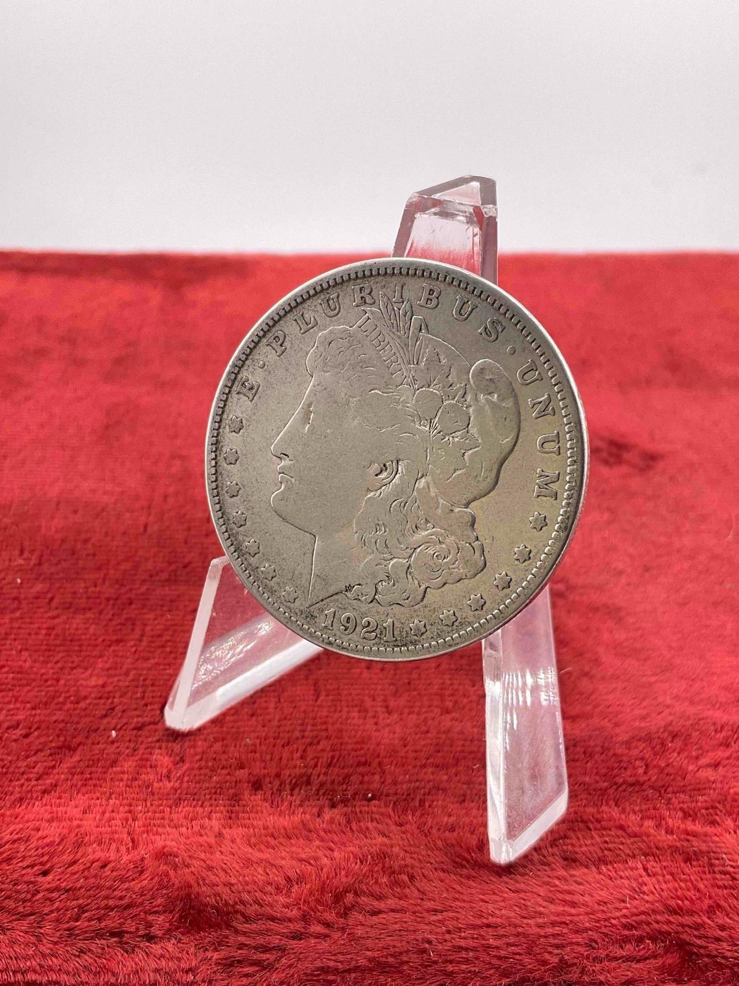 Antique 1921-D Silver Morgan Dollar Coin. (1 of 4)