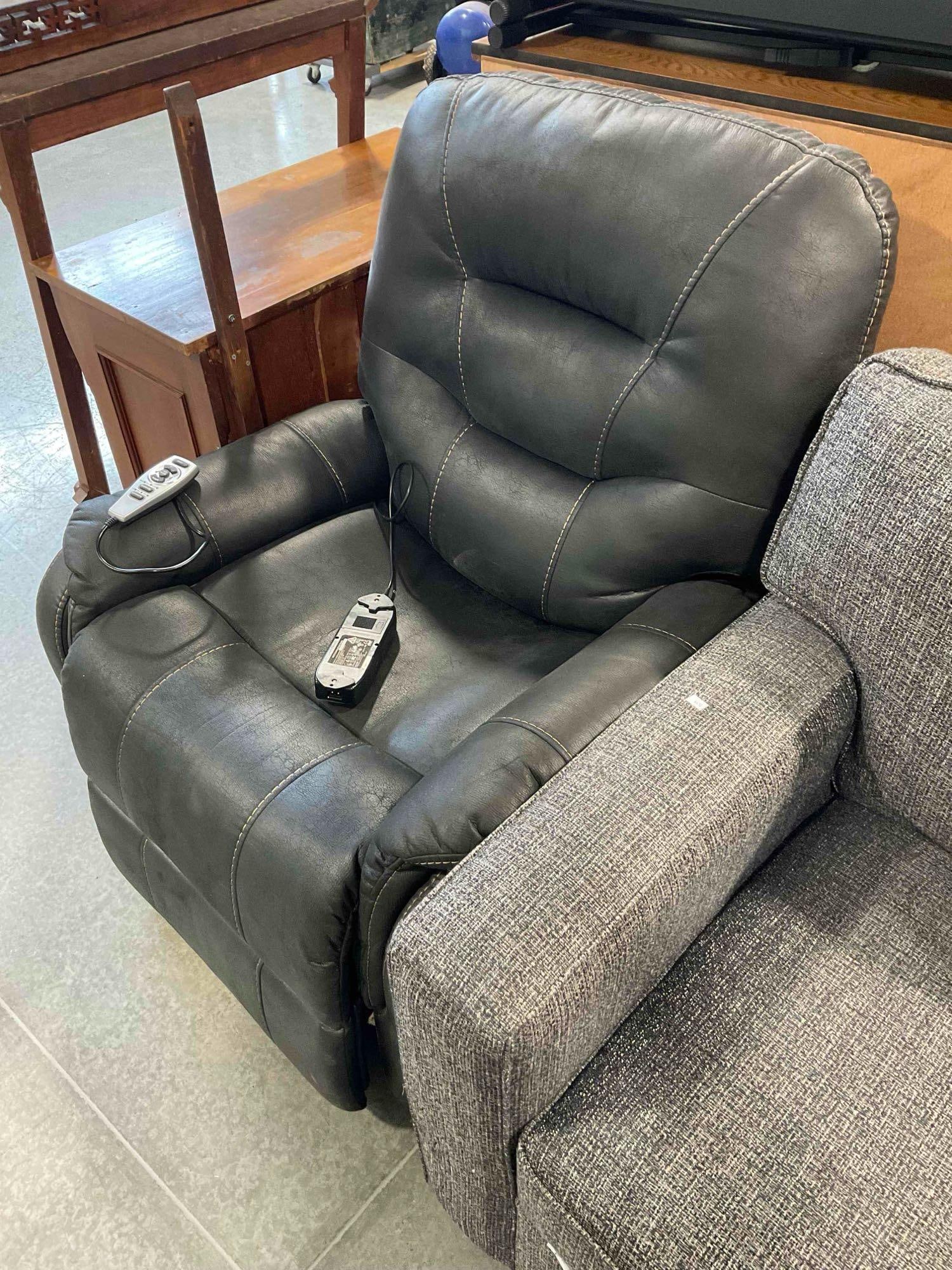 Power Lift & Recliner Chair w/ Black Faux Leather Upholstery. Unable to Test, See description. - 5