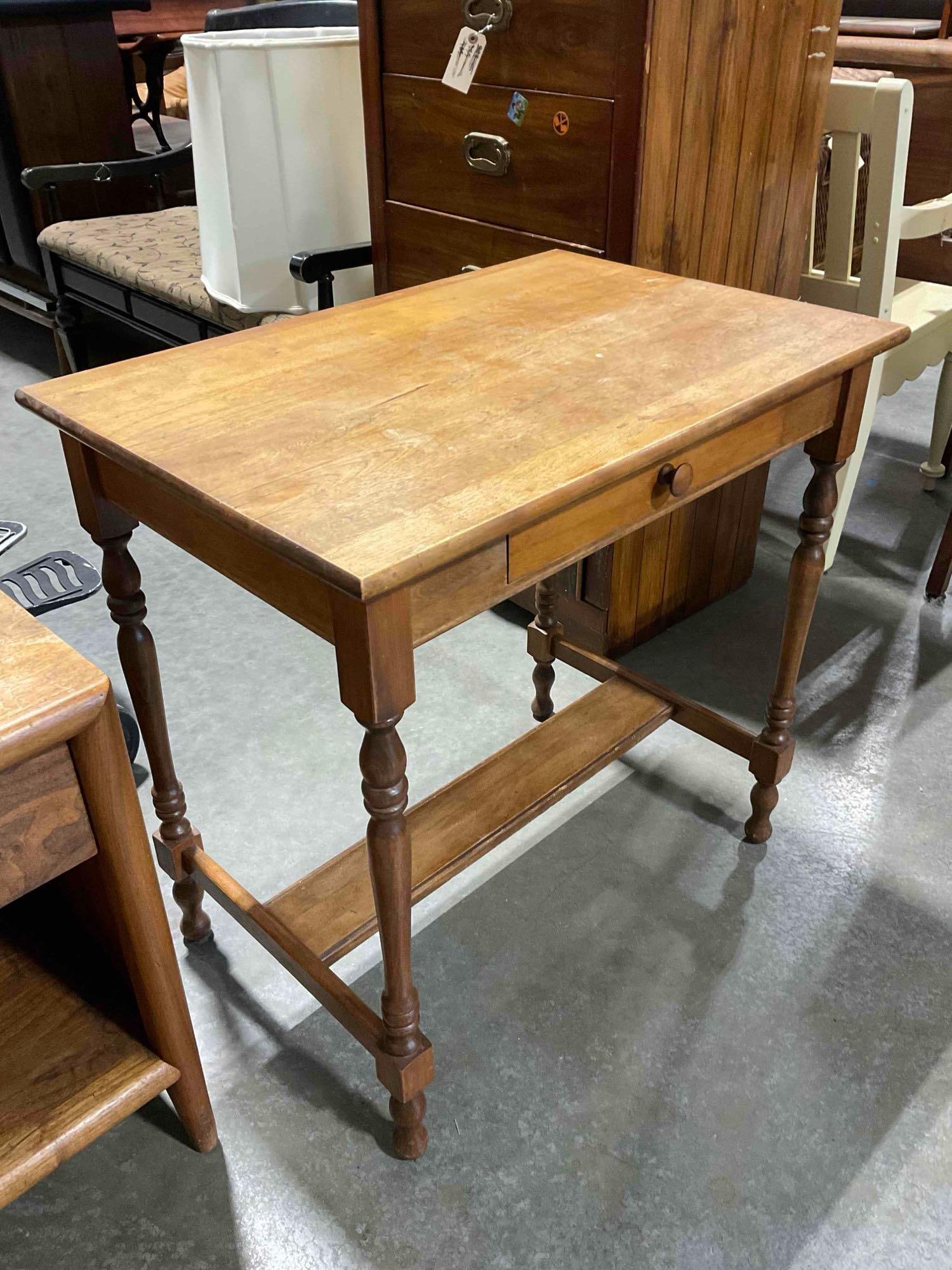 Vintage Oak Wood Side Writer's Table w/ Drawer. Measures 30" x 20" x 30" See pics. - 2