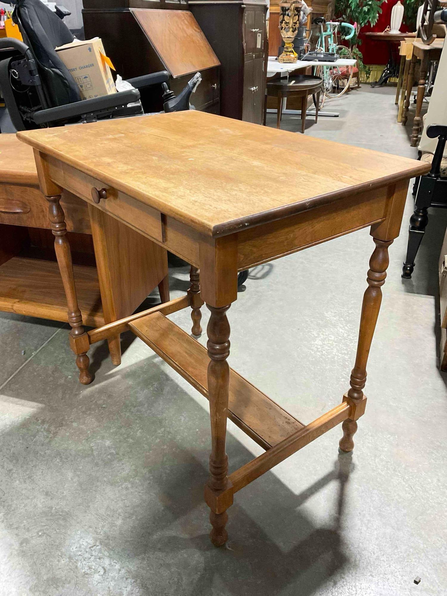 Vintage Oak Wood Side Writer's Table w/ Drawer. Measures 30" x 20" x 30" See pics. - 3