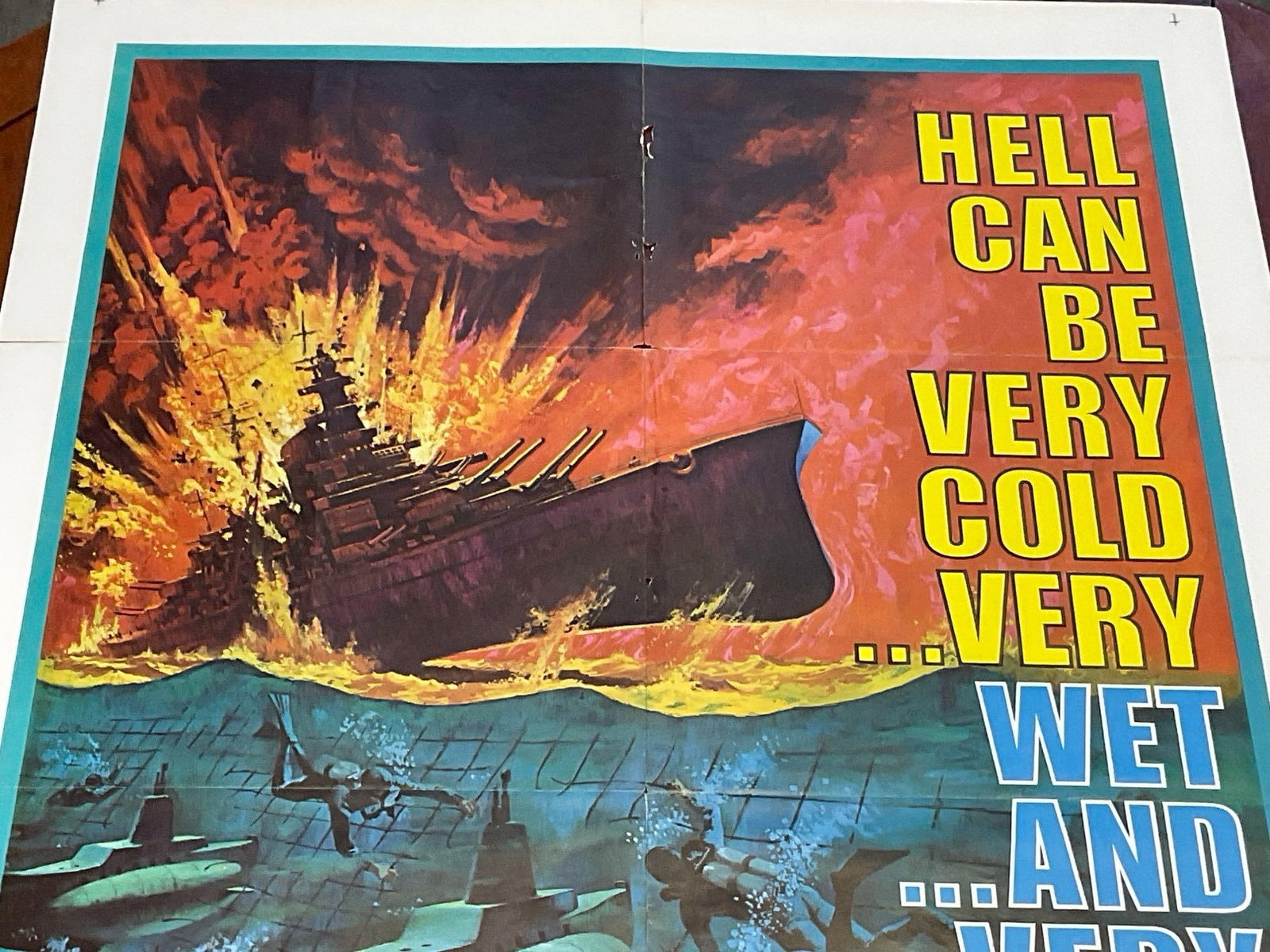 Vintage One Sheet Movie Poster, 1968 Submarine X-1, Striking Red/Blue Sea Battle - 2