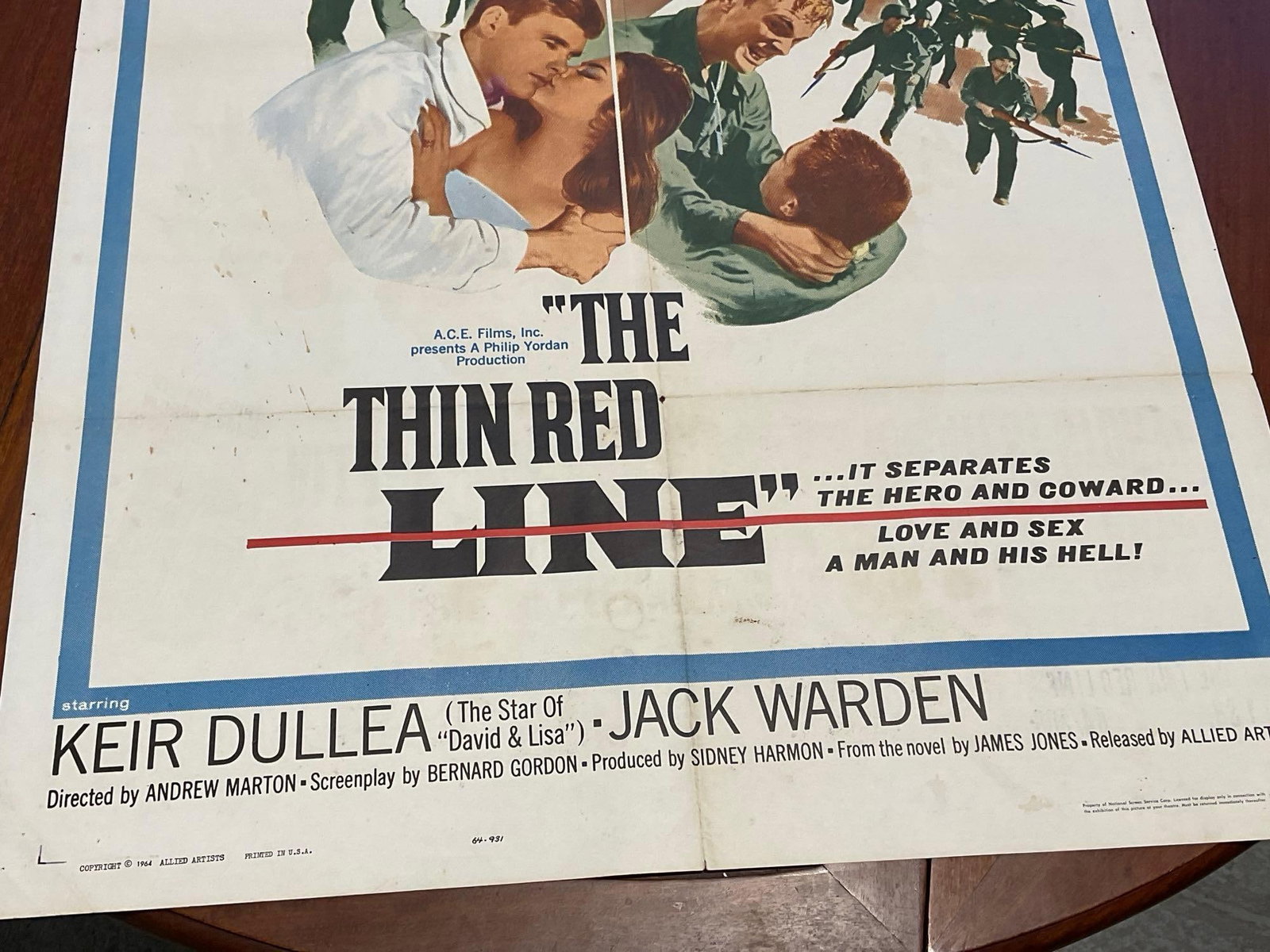 Vintage One Sheet Movie Poster, 1964 The Thin Red Line, Keir Dullea & Jack Warden - 3