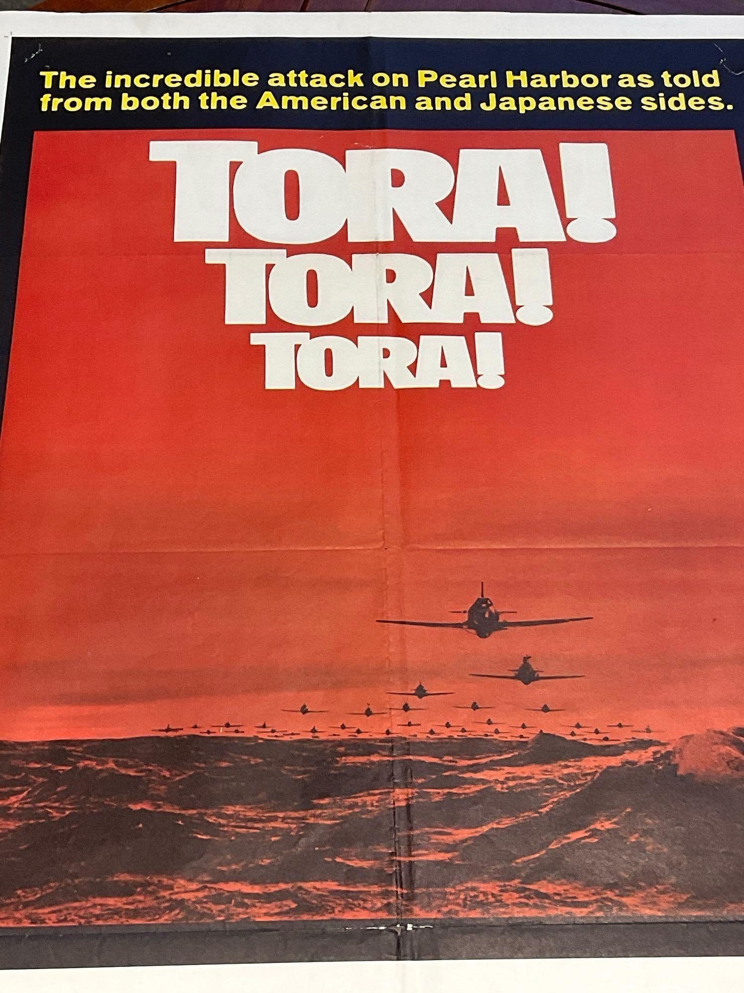 Vintage One Sheet Movie Poster 1970 Tora! Tora! Tora! Planes over the Sea in Red/Black w/cast below - 2