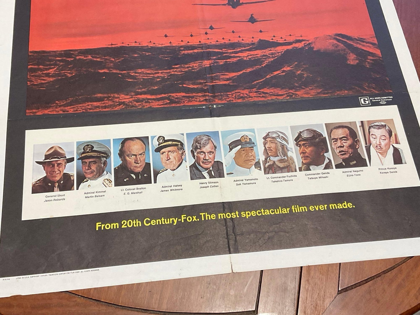 Vintage One Sheet Movie Poster 1970 Tora! Tora! Tora! Planes over the Sea in Red/Black w/cast below - 3
