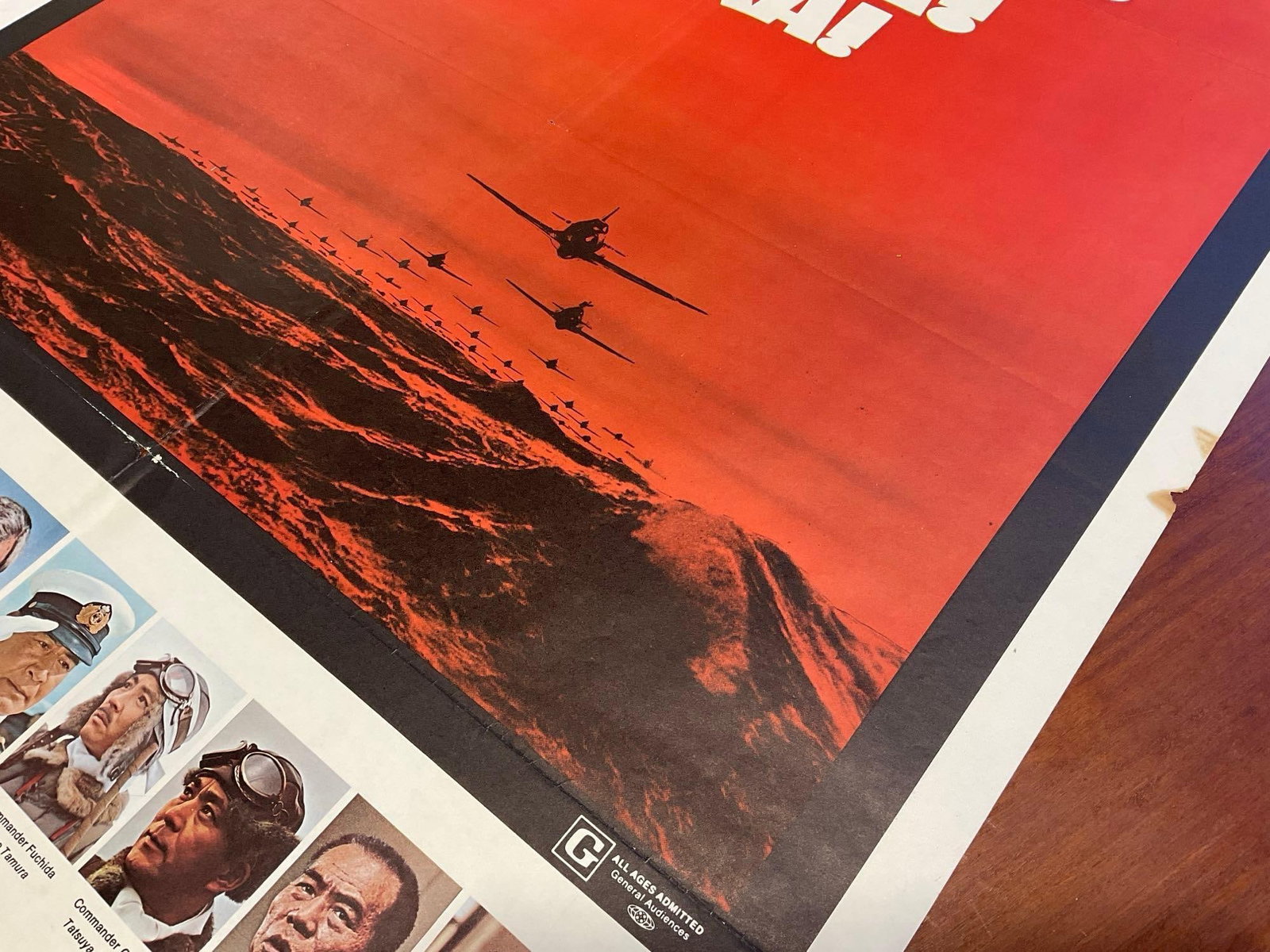 Vintage One Sheet Movie Poster 1970 Tora! Tora! Tora! Planes over the Sea in Red/Black w/cast below - 4