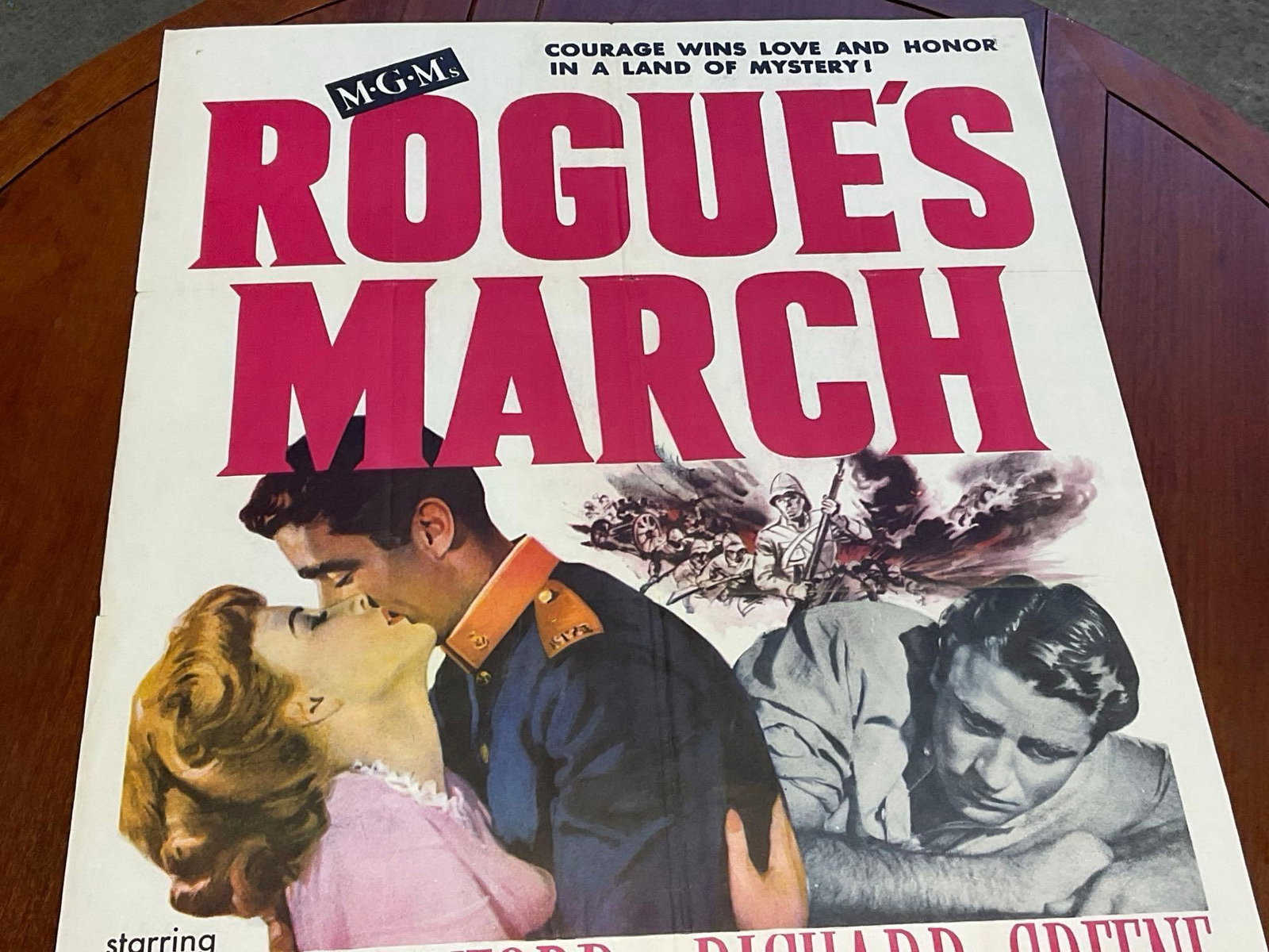 Vintage One Sheet Movie Poster 1953 Rogues March, Large Pink Text, w/photos in the center - 2