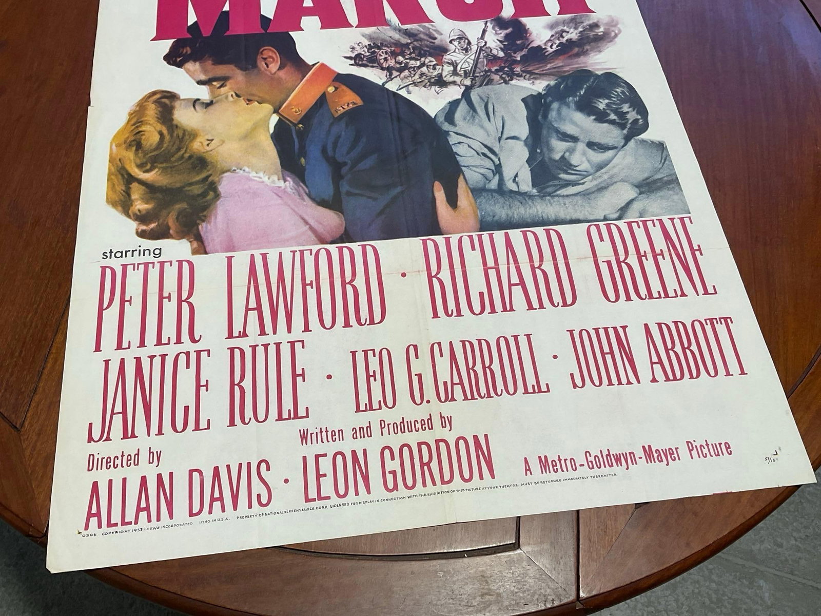 Vintage One Sheet Movie Poster 1953 Rogues March, Large Pink Text, w/photos in the center - 3