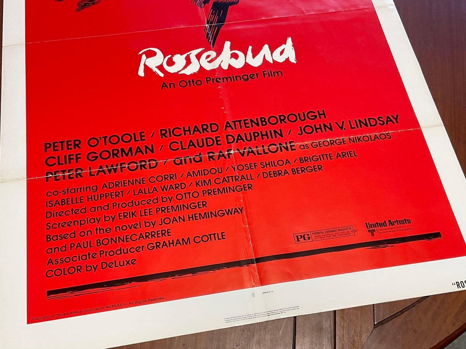 Vintage One Sheet Movie Poster 1974 Rosebud Striking Duo Tone Redscale Poster, Peter O Toole - 3