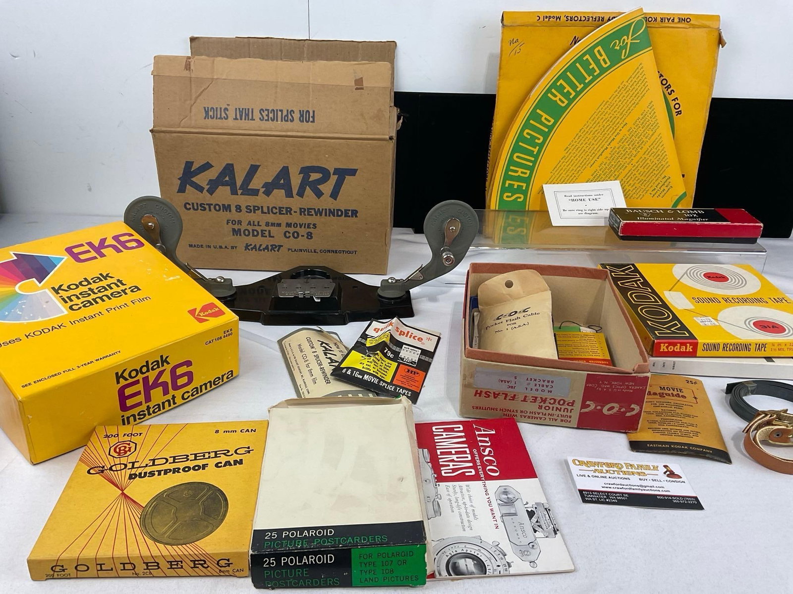 Kalart 8mm Splicer-Rewinder, Kodak Light Reflectors, & more assorted Photo Accessores: No camera inside the EK6 box. Appears to be in fair to good shape, some wear can be seen. The piece measures approx 13h x 13w x 13d inches. See pics. E-6610