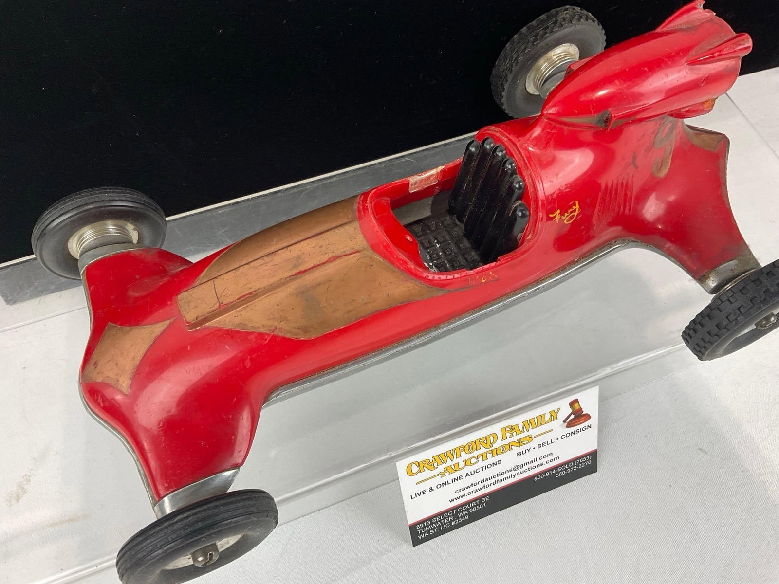 Cox Thimble Drome Prop Rod, #8 Red w/gold paint, Tether Car Toy, few pieces missing - 2