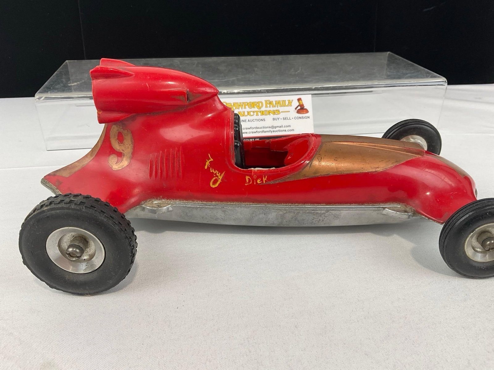 Cox Thimble Drome Prop Rod, #8 Red w/gold paint, Tether Car Toy, few pieces missing - 3