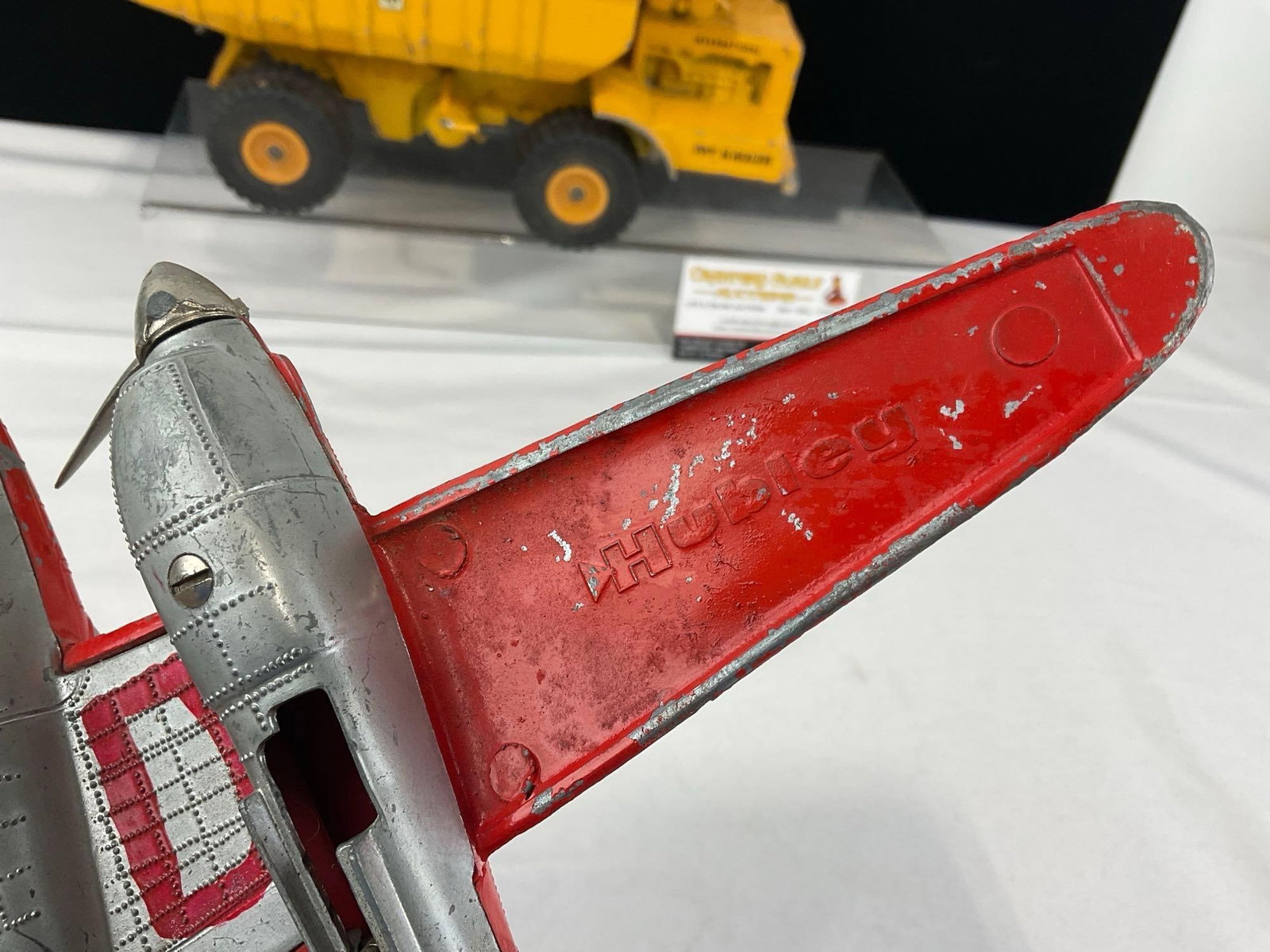 2 Vintage Metal Toys, Hubley P-38 Lightning & Ertl International Harvester Dump Truck Pay Hauler - 4