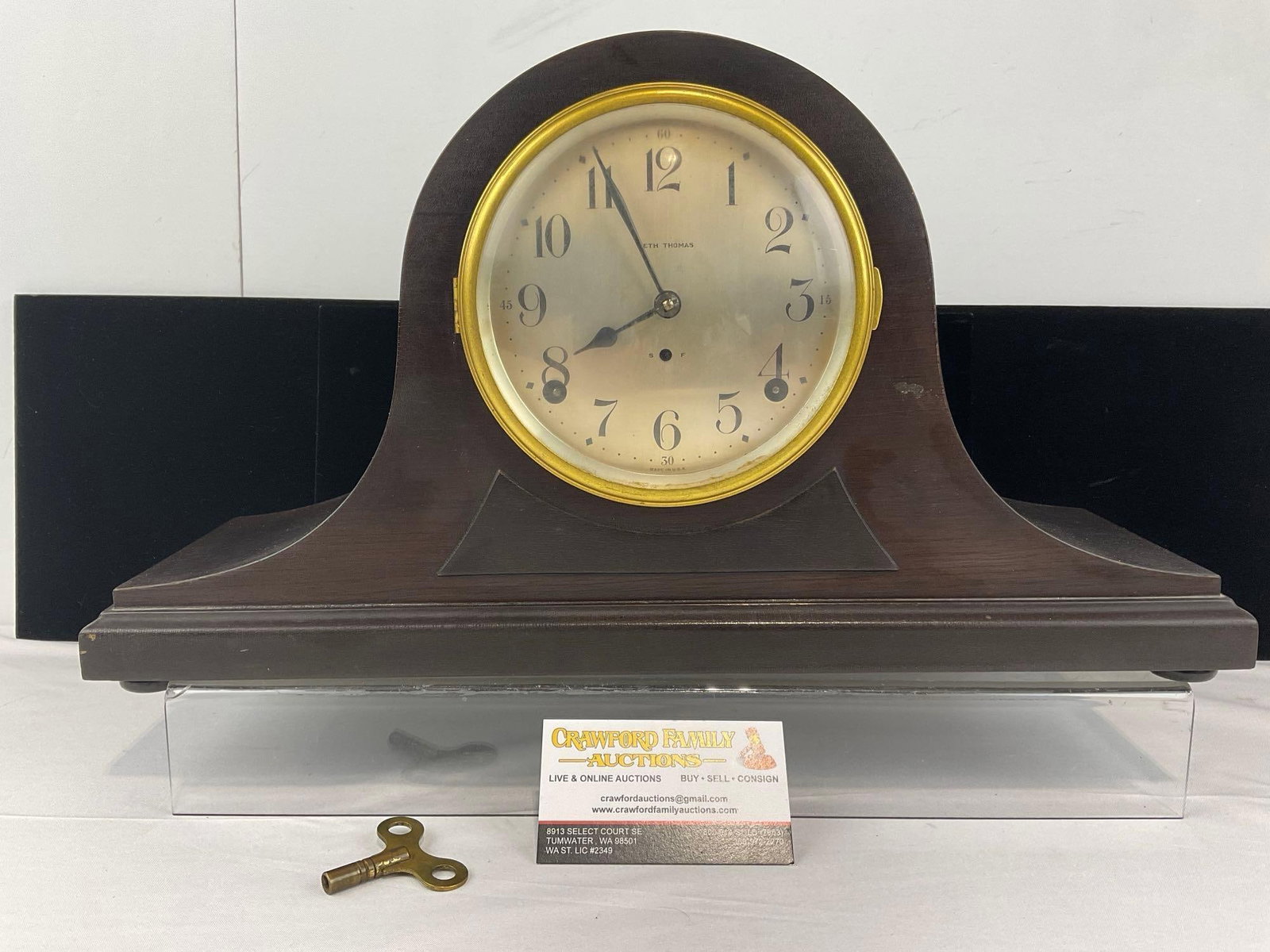 Vintage Seth Thomas Camelback Clock, Time Strike, w/key, Brass movement 11x18x7 inches: Similar to the last piece. Appears to be in fair to good shape. The piece measures approx 11h x 18w x 7d inches. See pics. E-6610