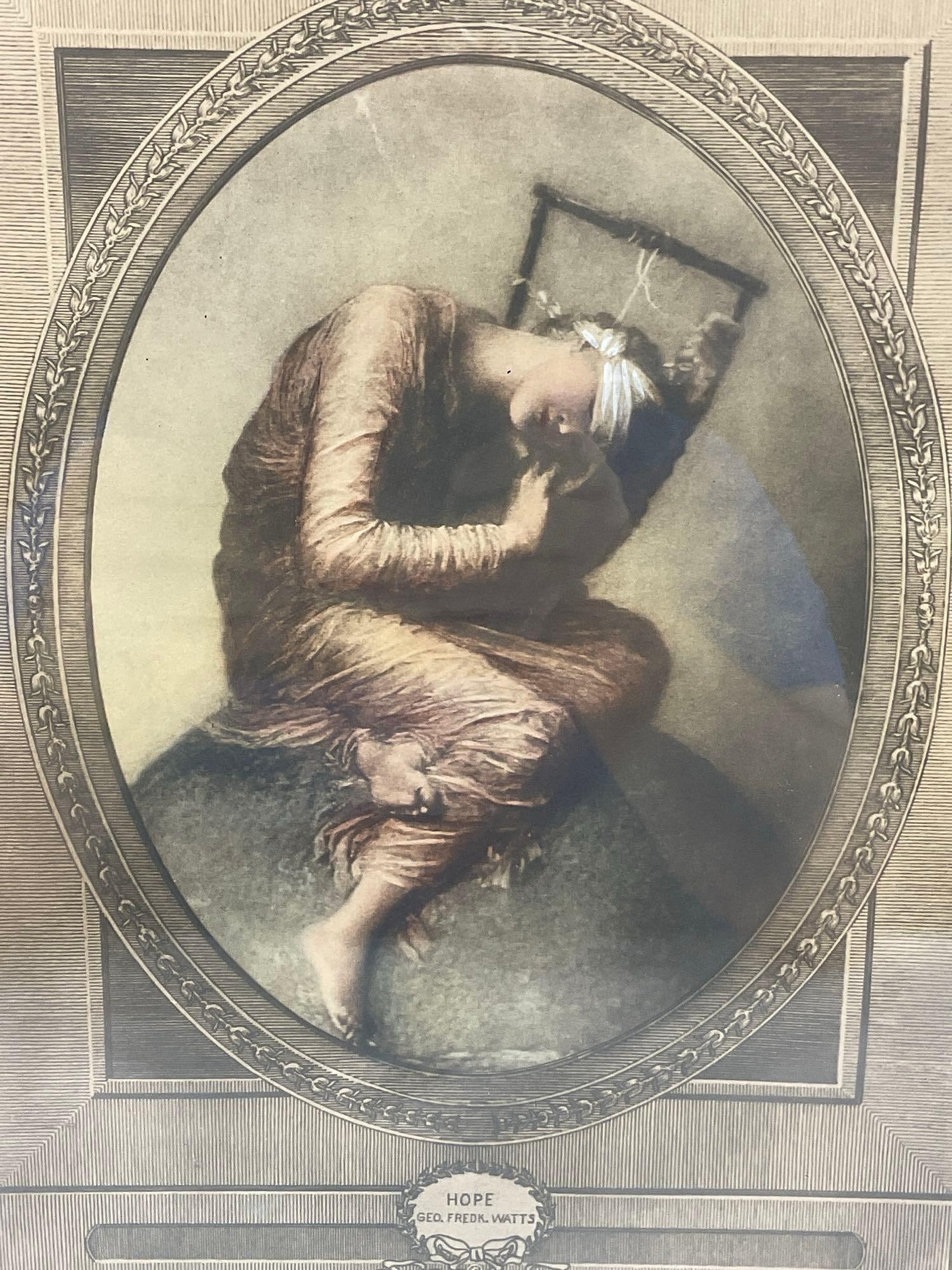 Framed Antique Etching Print, Hope by George Frederic Watts (1817-1904), 18x14 inches - 2