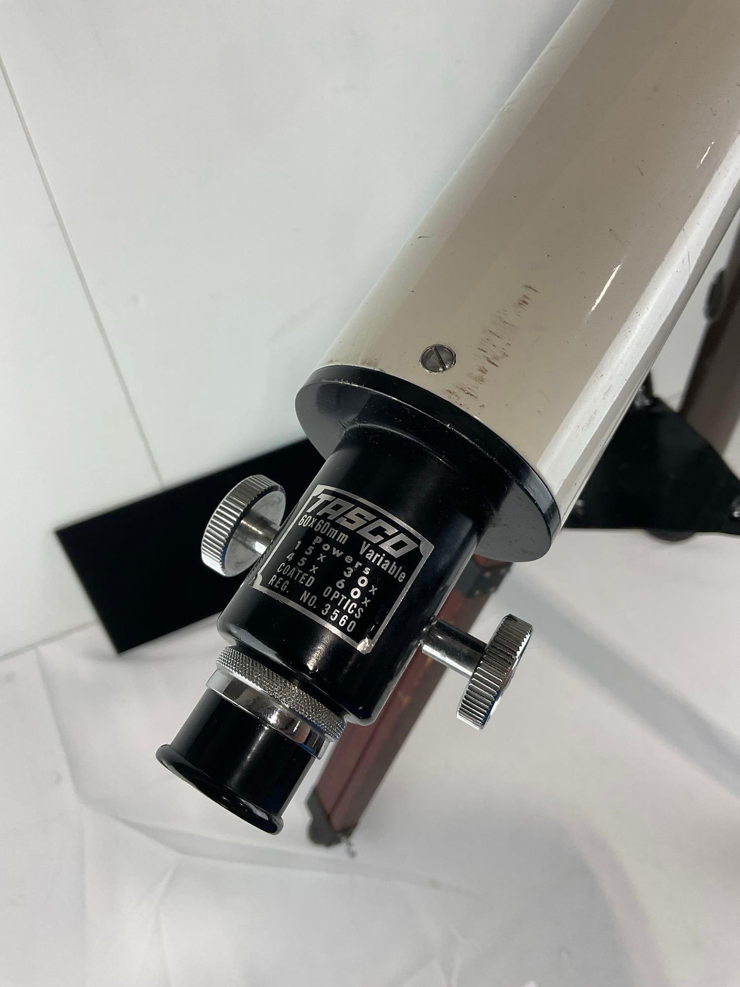 2 60mm Telescopes, w/1 wooden tripod, Tasco variable #3560 & Aerolite Terrestrial #861 - 2