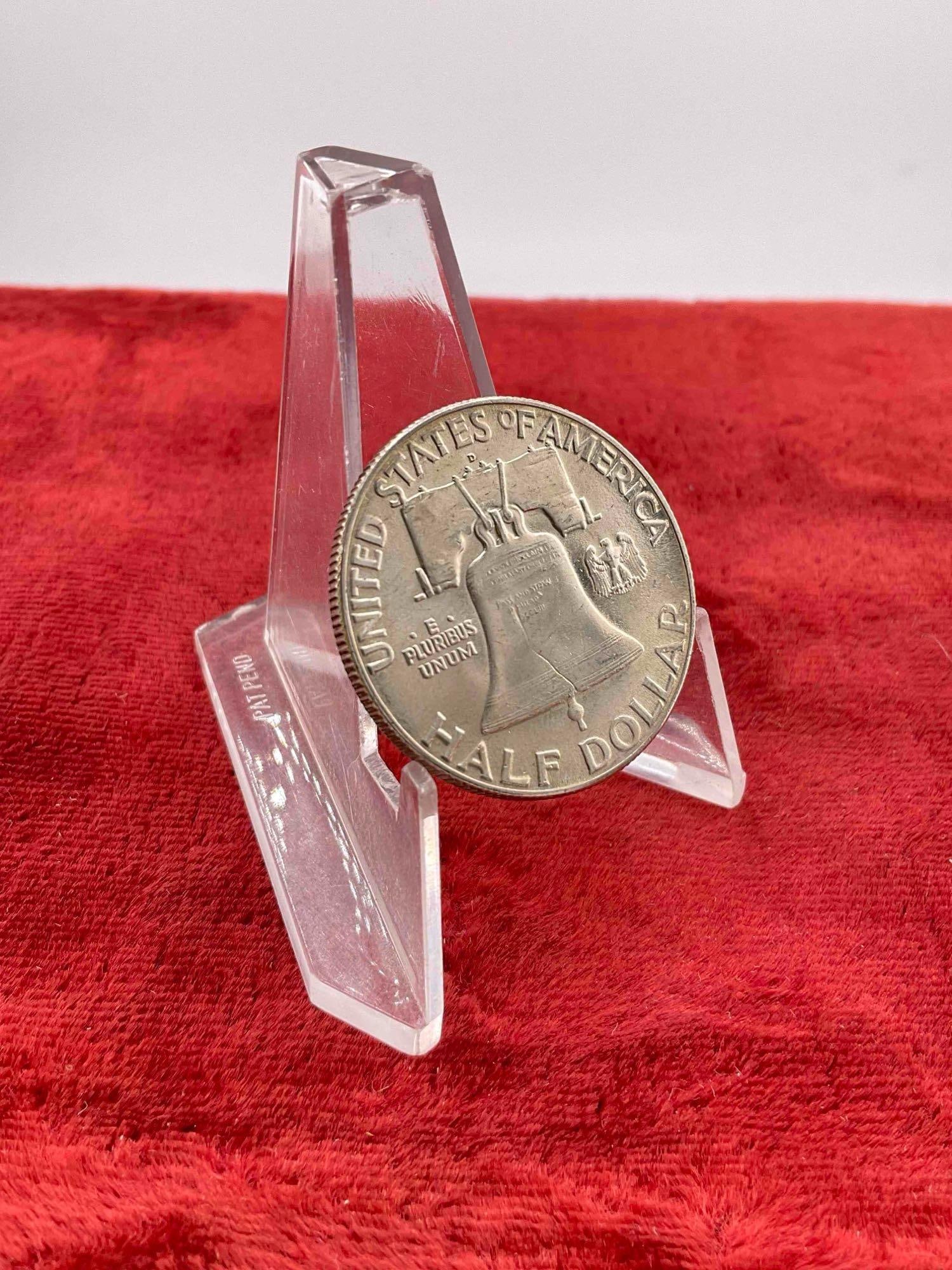 Vintage 1948-D Silver Ch BU Quality Franklin Half Dollar Coin. First Year Issue. - 4