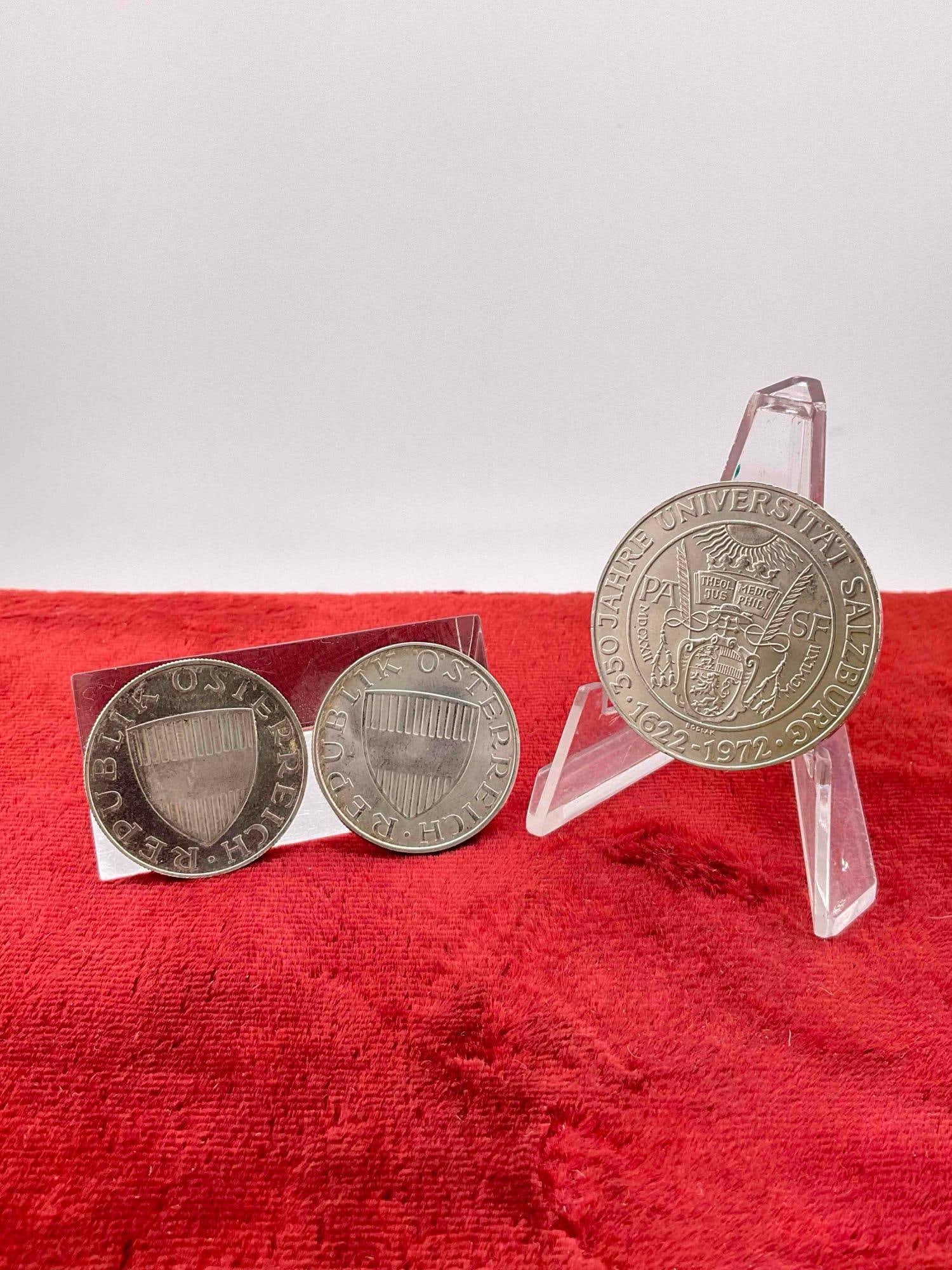 3 pcs Vintage Unc Austrian Silver Coins, Commemorative 1972 50 Schillings & 10 Schillings. - 2