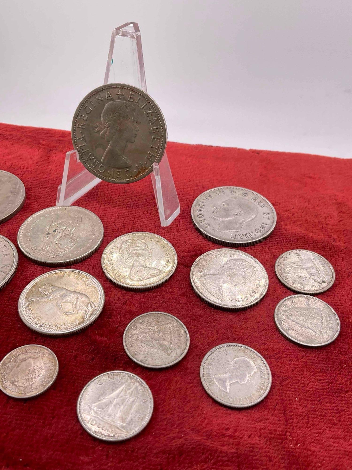 17 pcs Vintage Foreign Silver Coins, incl. Austrian Schilling & Canadian Quarter. - 2