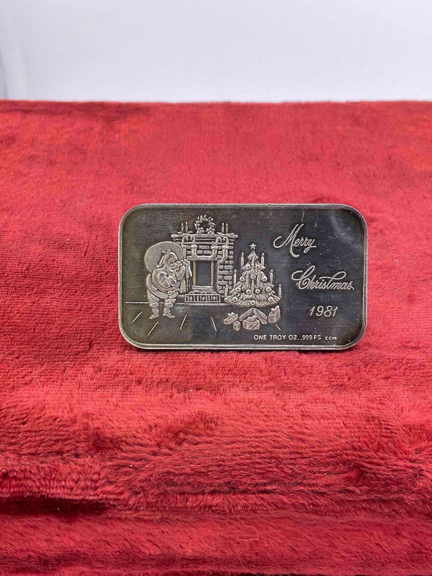 Vintage 1981 1 Oz .999 Silver Ingot. Stamped Merry Christmas.: Vintage 1981 1 Oz .999 Silver Ingot. Stamped Merry Christmas. One Troy Oz. DM-1554
