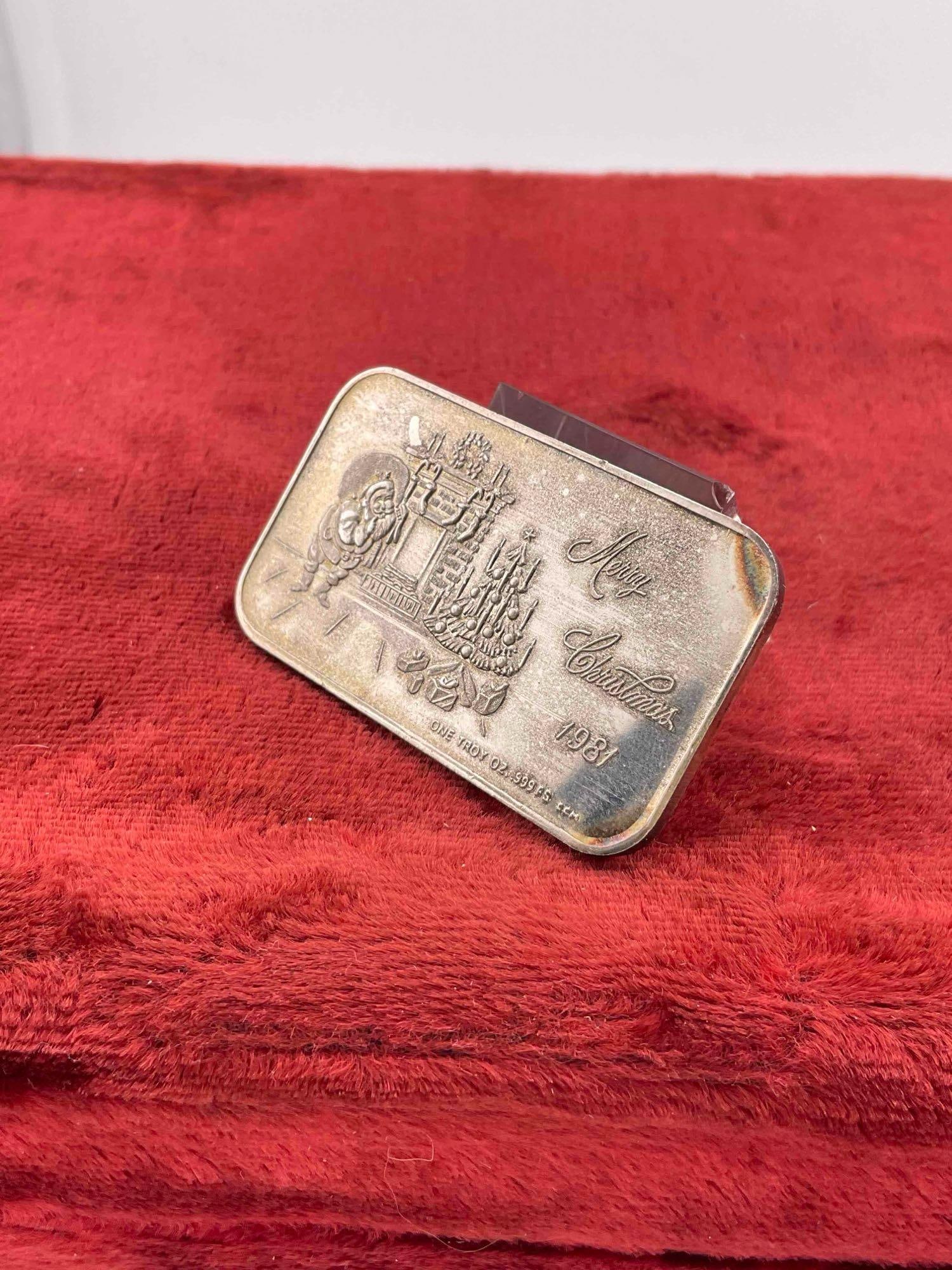 Vintage 1981 1 Oz .999 Silver Ingot. Stamped Merry Christmas. - 3