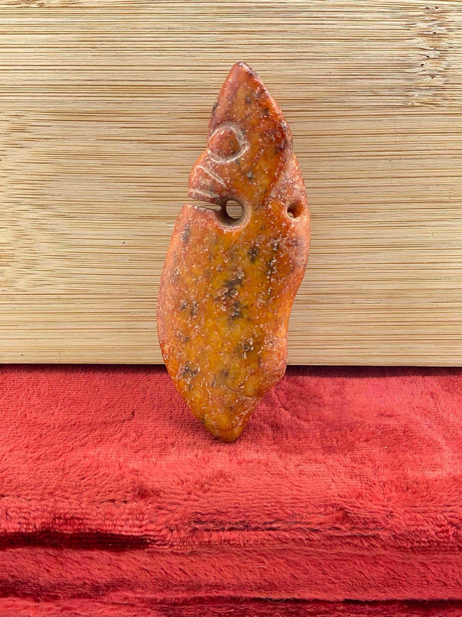 Ancient Hongshan Style Chinese Carved Jade "Pig-Dragon" Above Blade Pendant. - 2