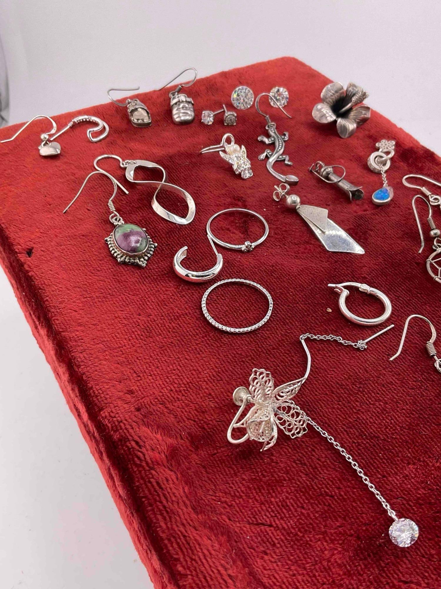 Assortment of Sterling Silver Jewelry, incl. 22 pcs Mismatched Earrings & 2 pcs Rings. - 3