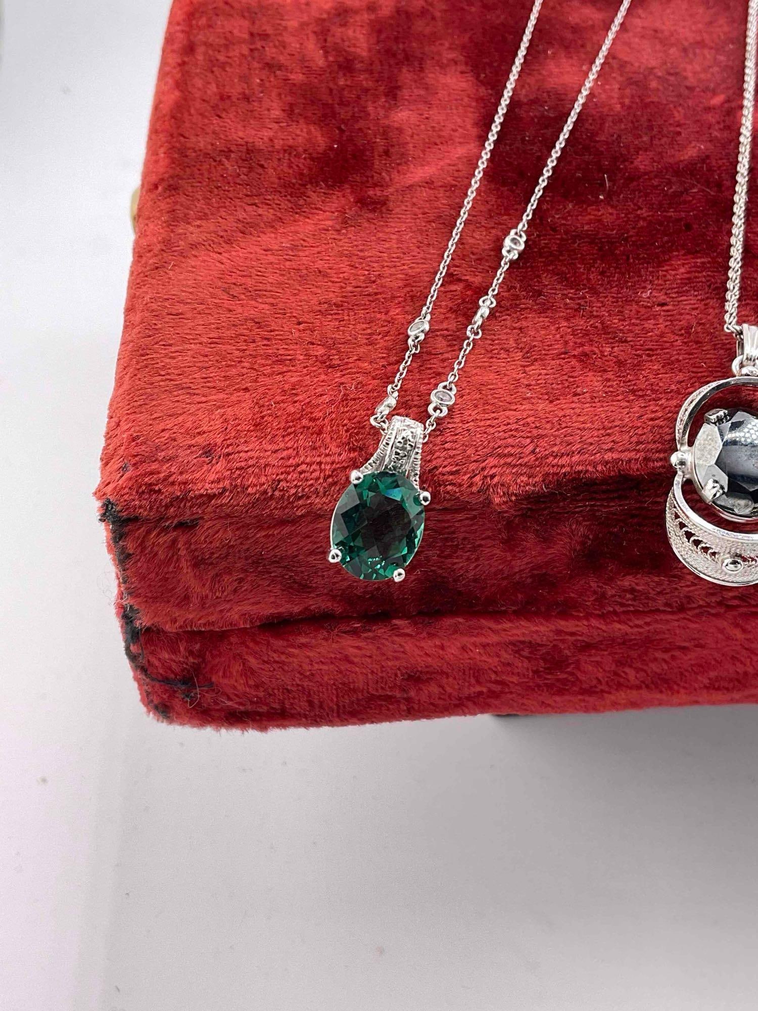 3 pcs Sterling Silver Necklaces w/ Colorful Stone Toned Pendants. - 3