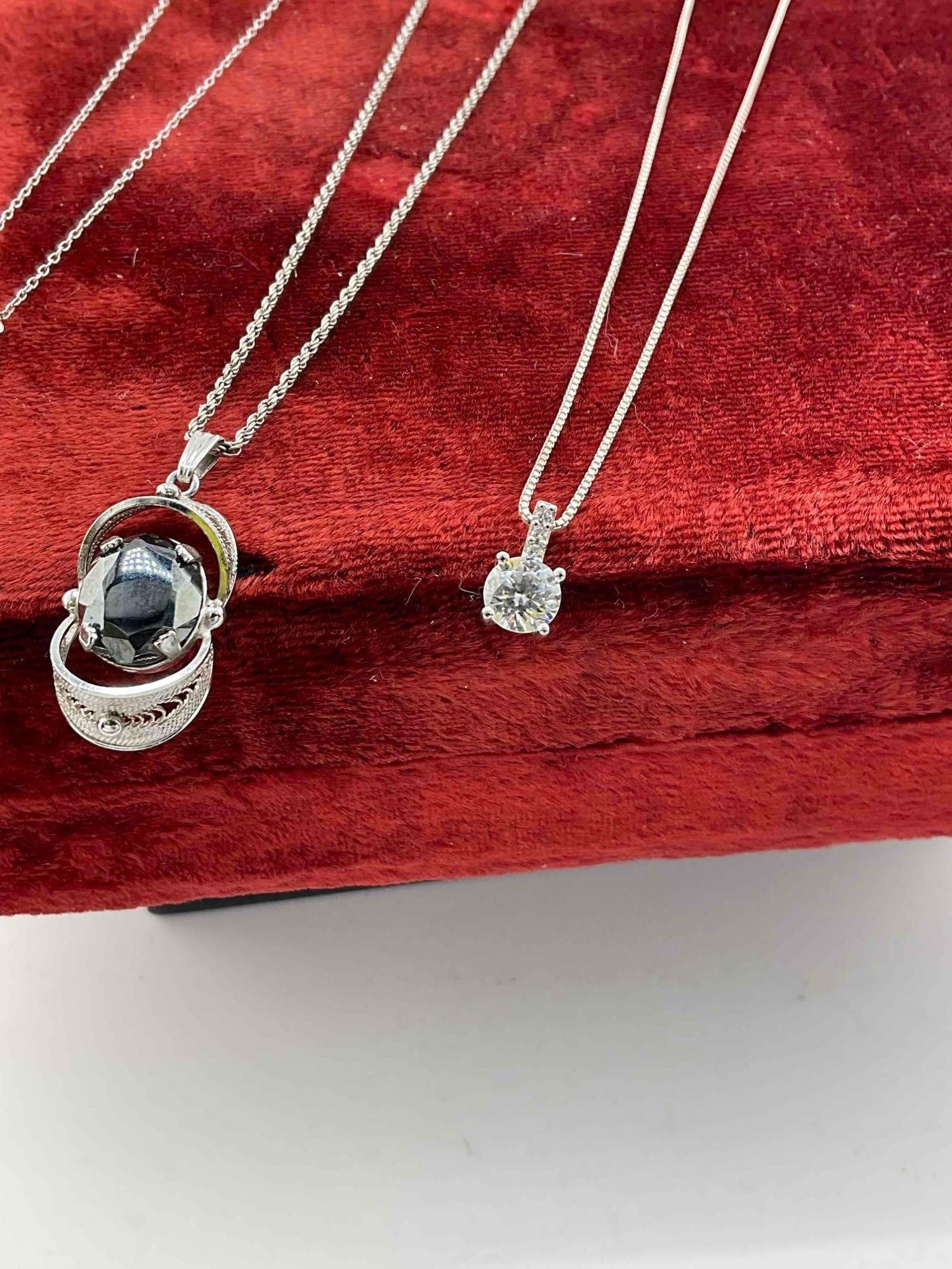 3 pcs Sterling Silver Necklaces w/ Colorful Stone Toned Pendants. - 4