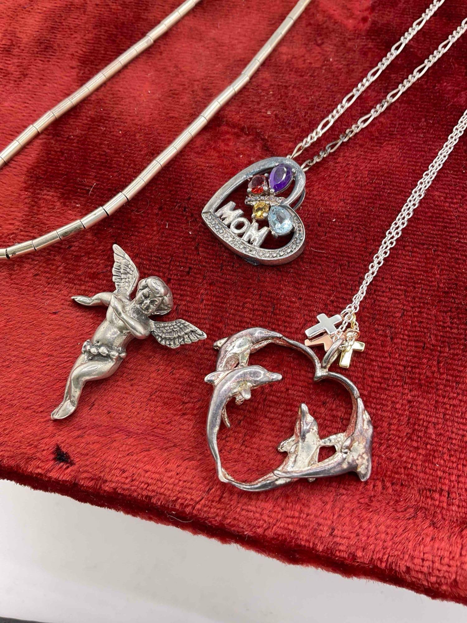 4 pcs Sterling Silver Pendants w/ 3 pcs Sterling Silver Chains. - 3